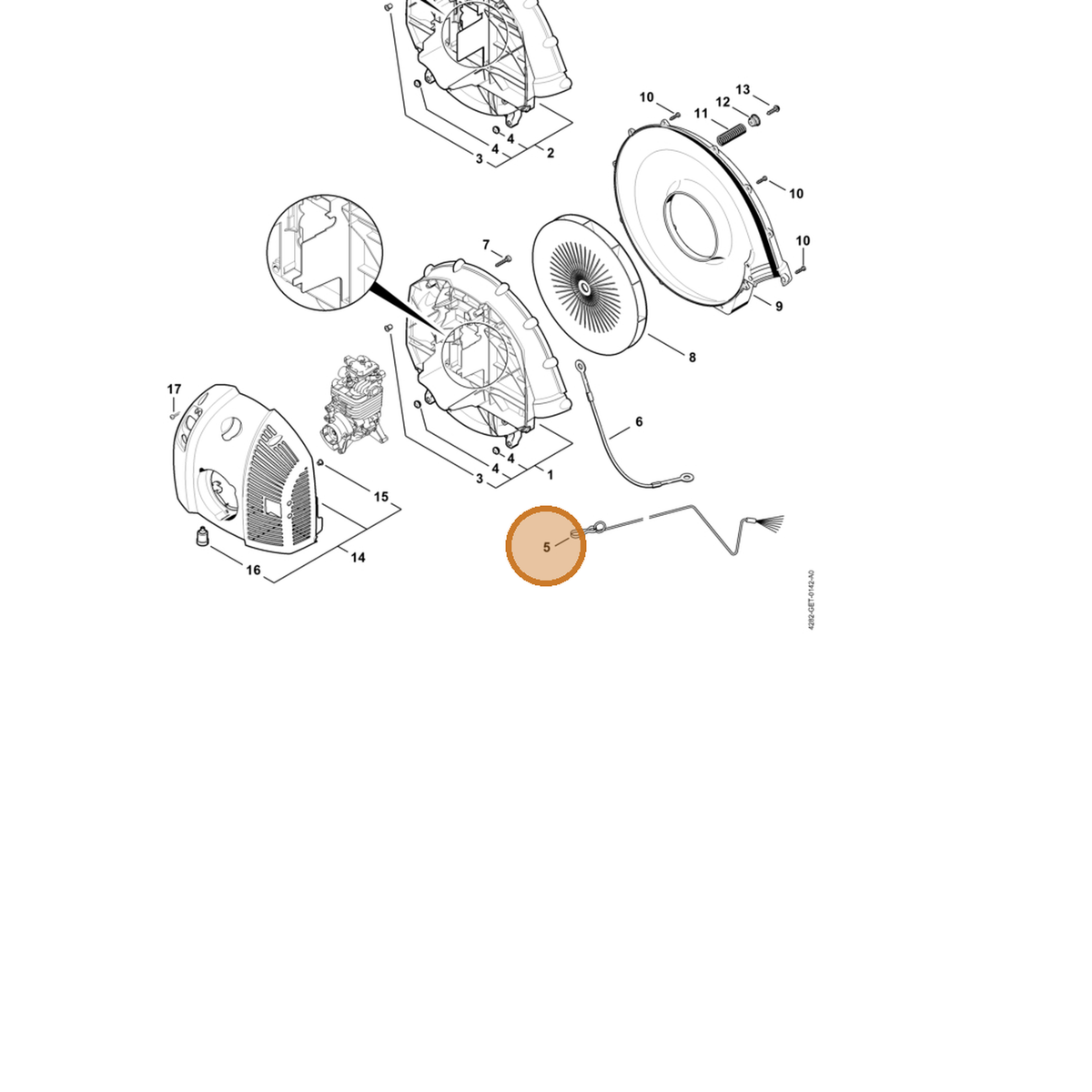 STIHL part 4282-740-7102 — IPL diagram snippet (6x zoom, amber highlight)