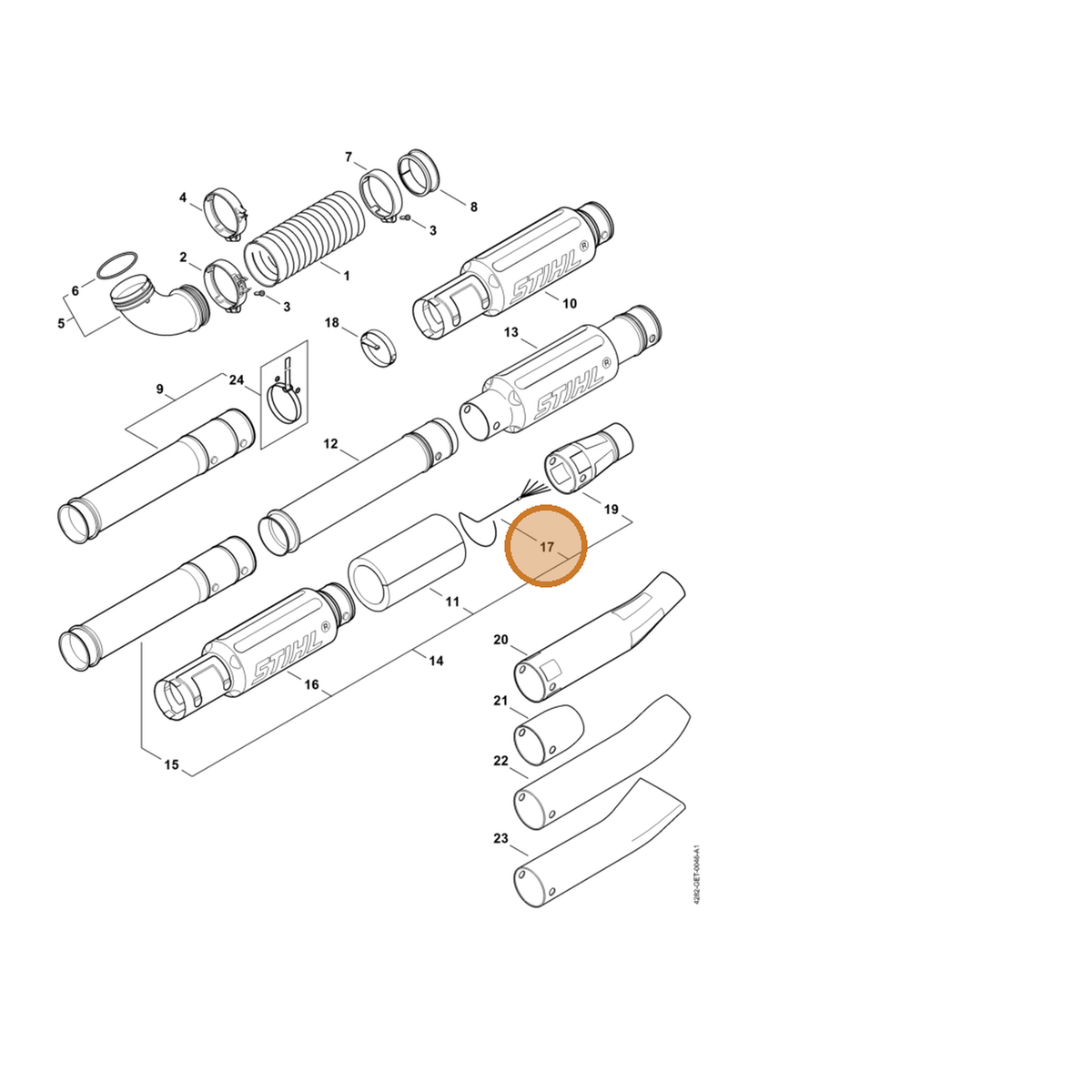 STIHL part 4282-740-7103 — IPL diagram snippet (6x zoom, amber highlight)