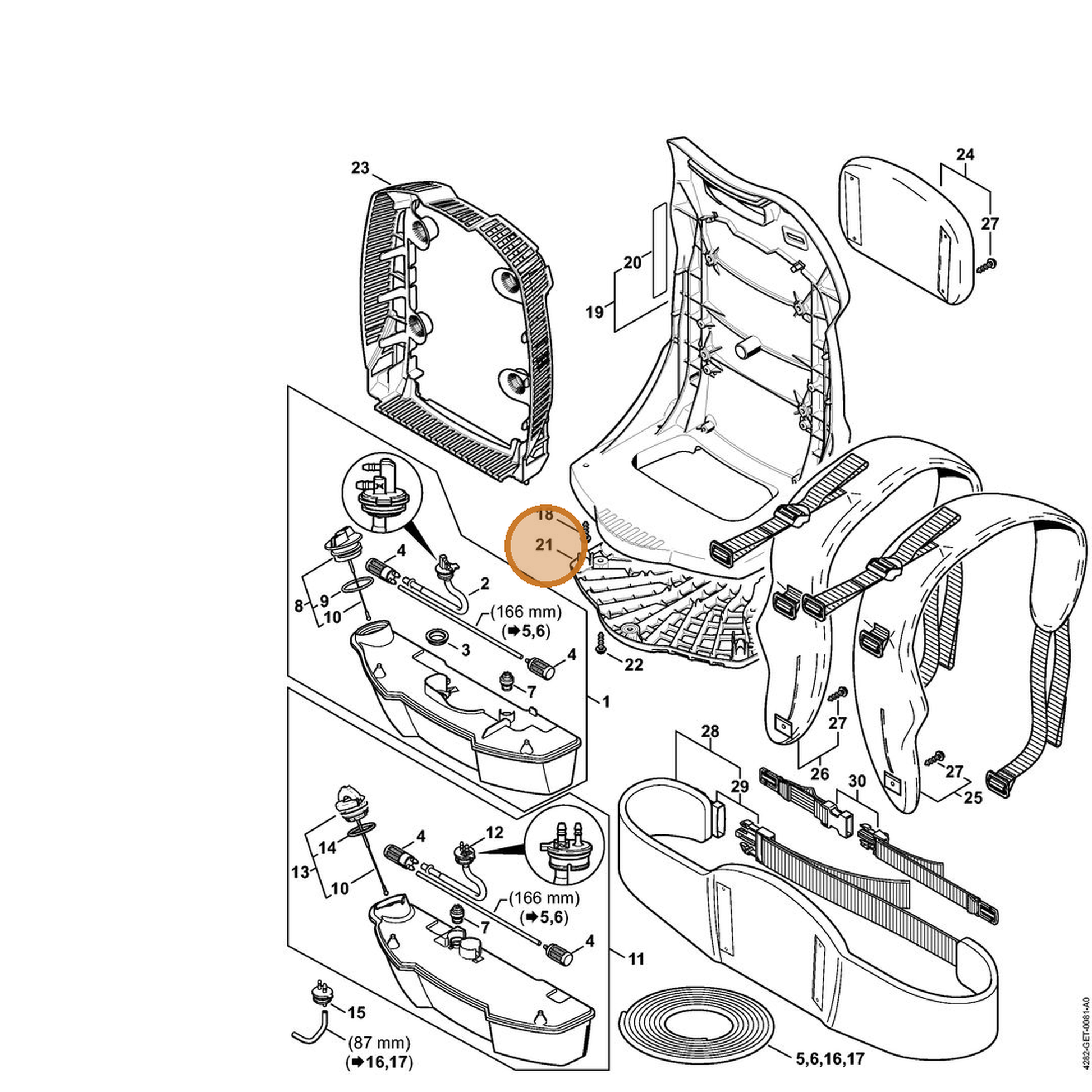 STIHL part 4282-798-2200 — IPL diagram snippet (6x zoom, amber highlight)