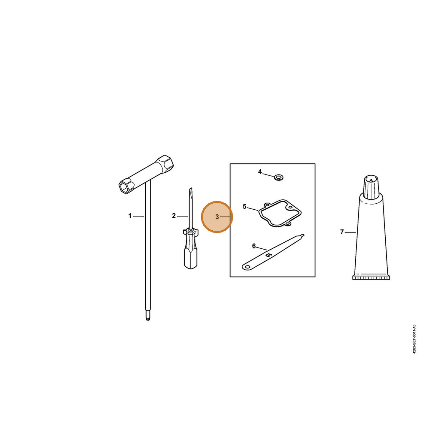 STIHL part 4283-007-1001 — IPL diagram snippet (6x zoom, amber highlight)
