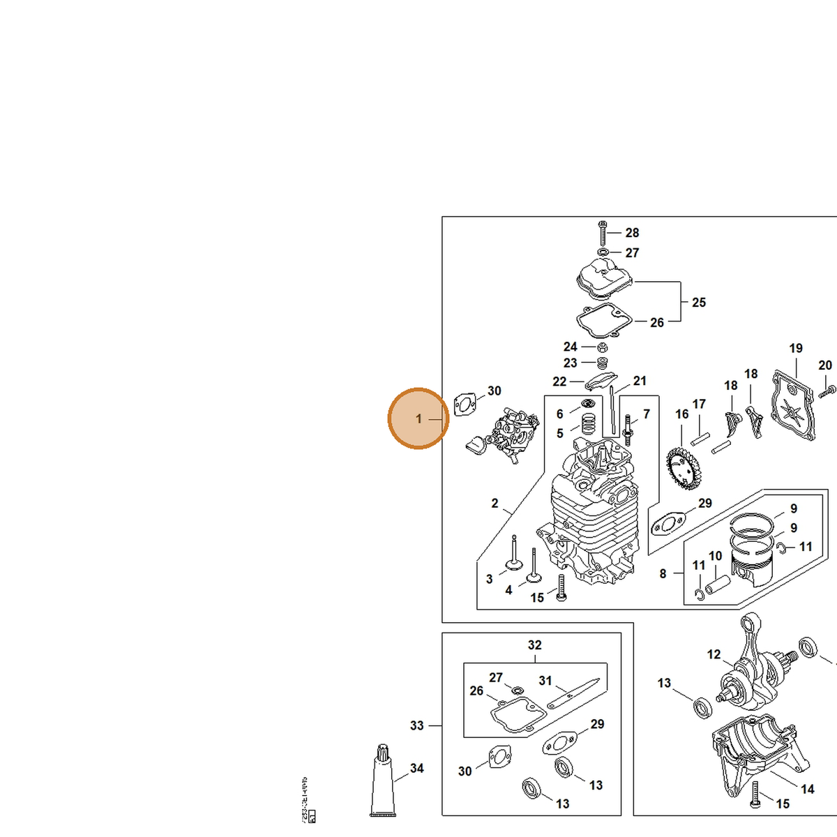 STIHL part 4283-020-0200 — IPL diagram snippet (6x zoom, amber highlight)