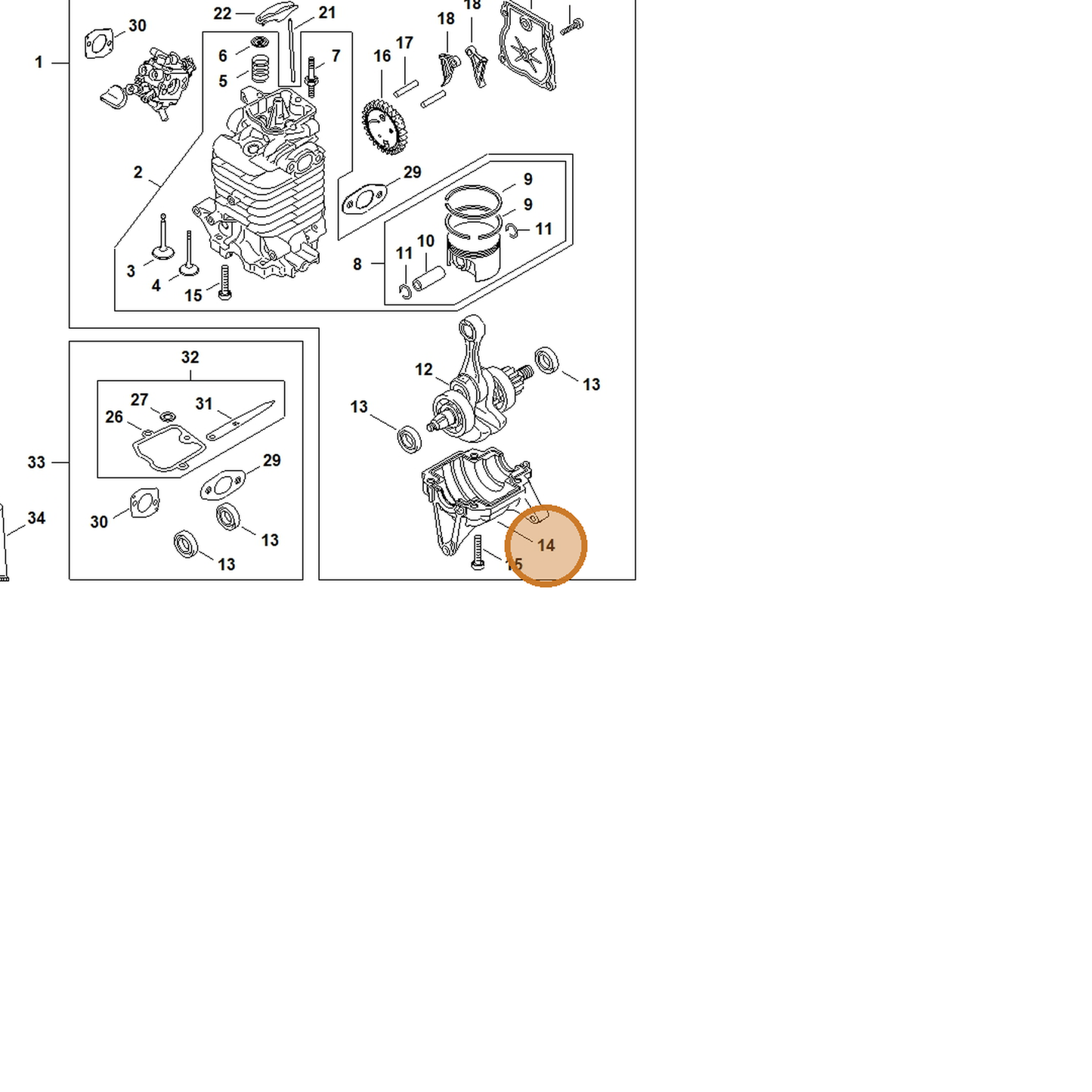 STIHL part 4283-021-2500 — IPL diagram snippet (6x zoom, amber highlight)