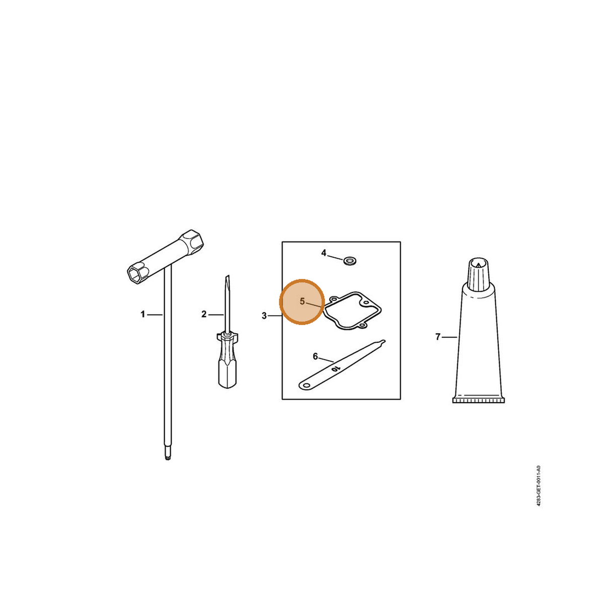 STIHL part 4283-029-0500 — IPL diagram snippet (6x zoom, amber highlight)