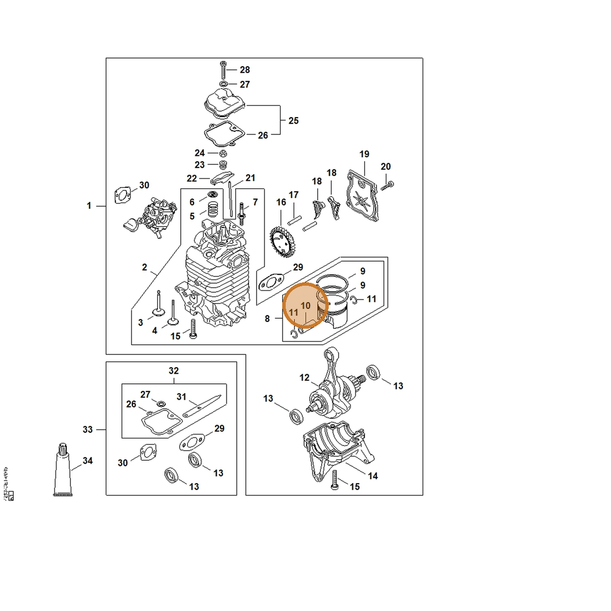 STIHL part 4283-034-1500 — IPL diagram snippet (6x zoom, amber highlight)