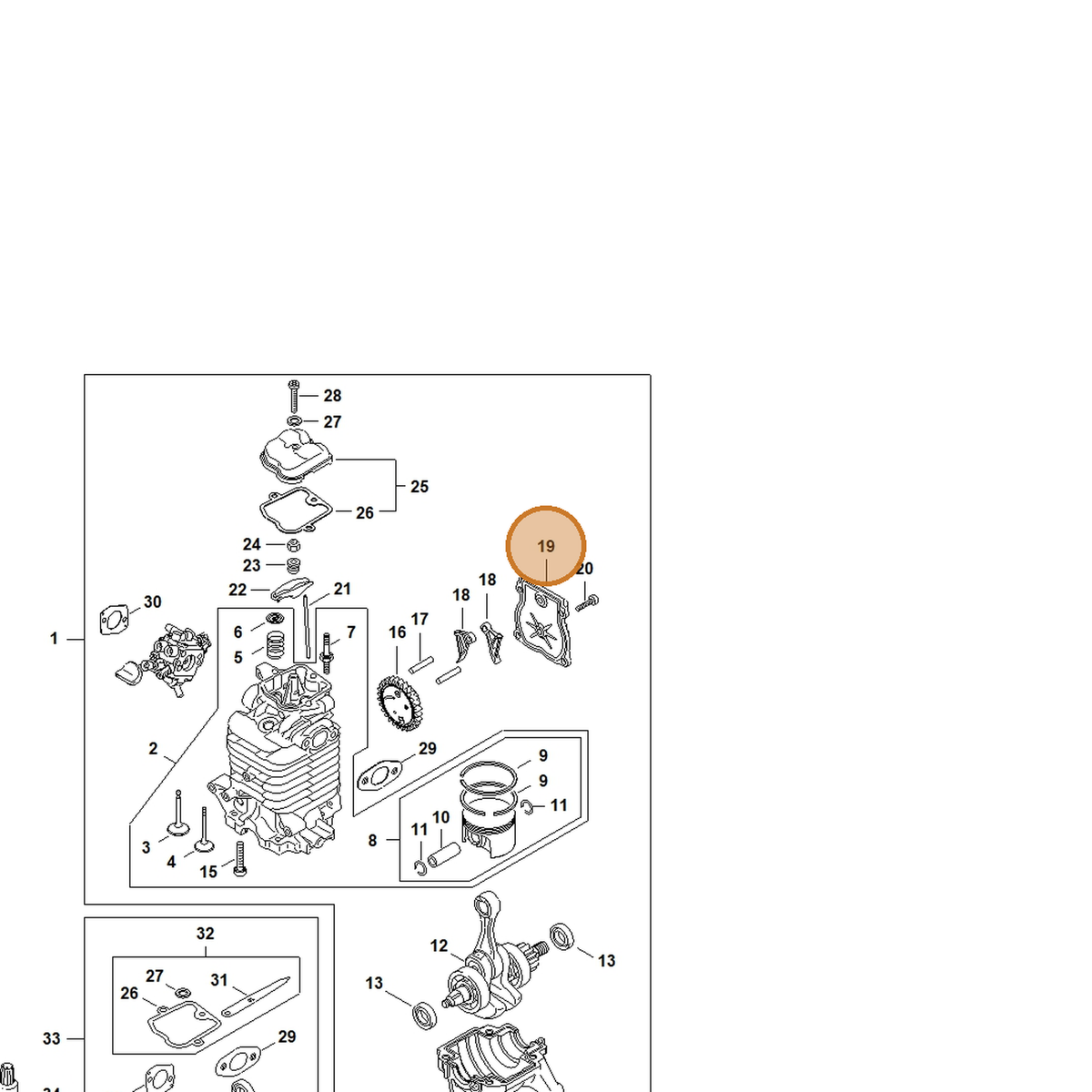 STIHL part 4283-038-1300 — IPL diagram snippet (6x zoom, amber highlight)