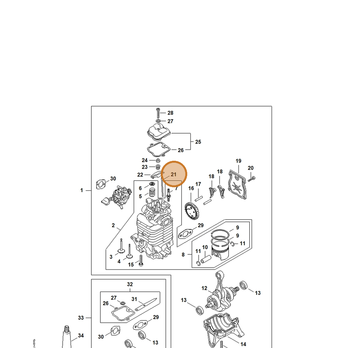 STIHL part 4283-038-2600 — IPL diagram snippet (6x zoom, amber highlight)