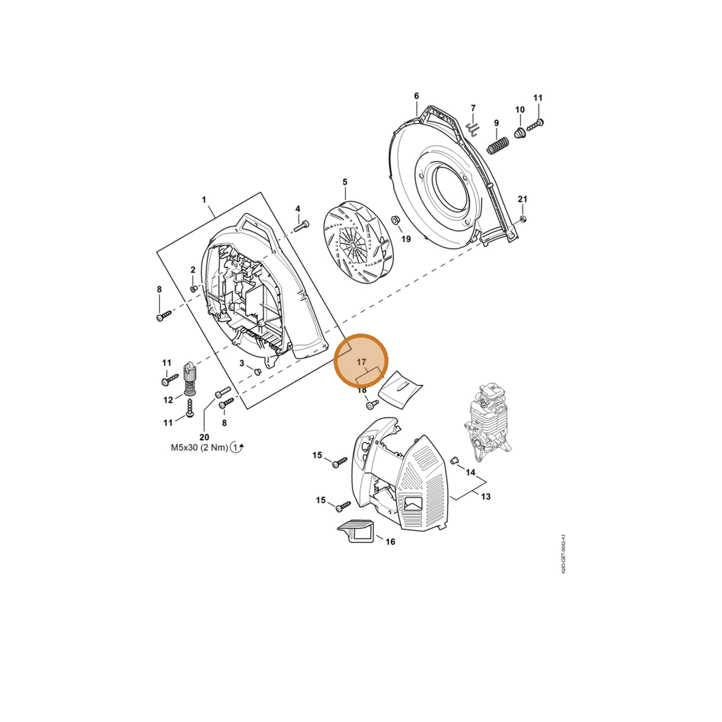 STIHL part 4283-080-0400 — IPL diagram snippet (6x zoom, amber highlight)