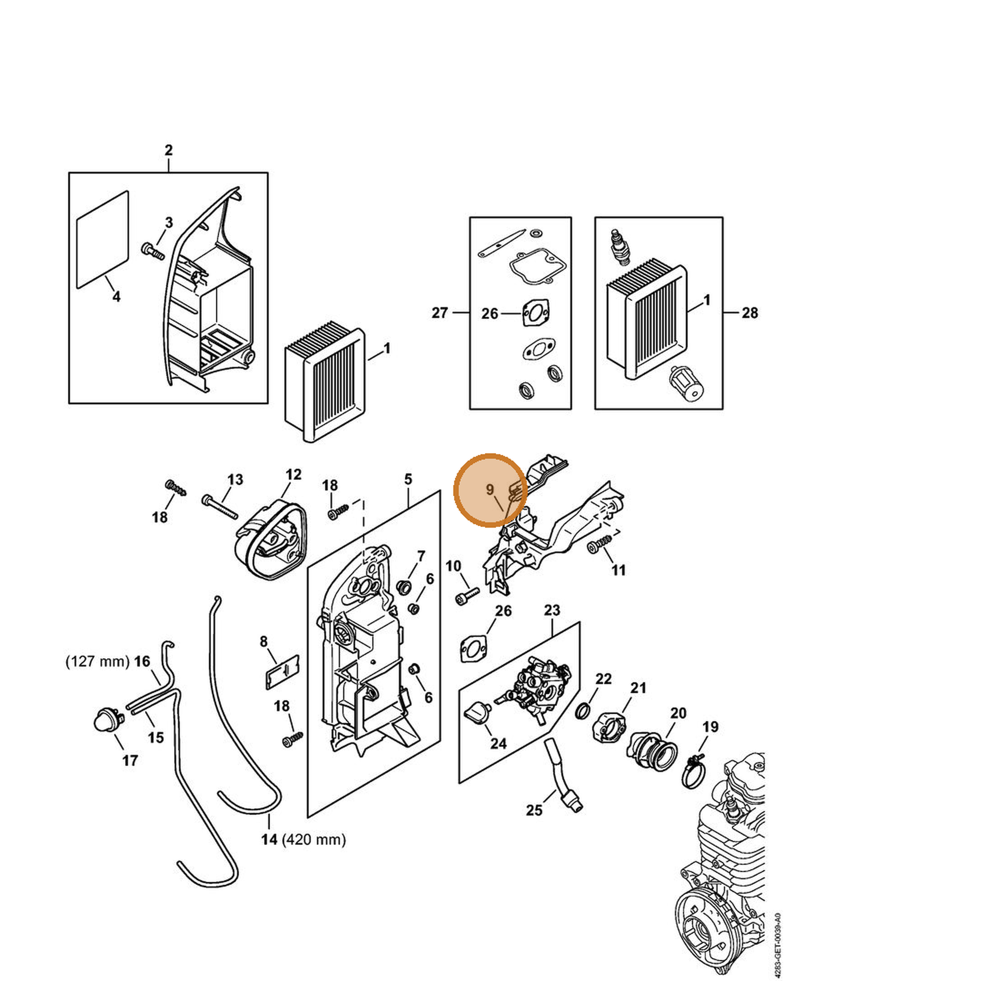 STIHL part 4283-087-3000 — IPL diagram snippet (6x zoom, amber highlight)