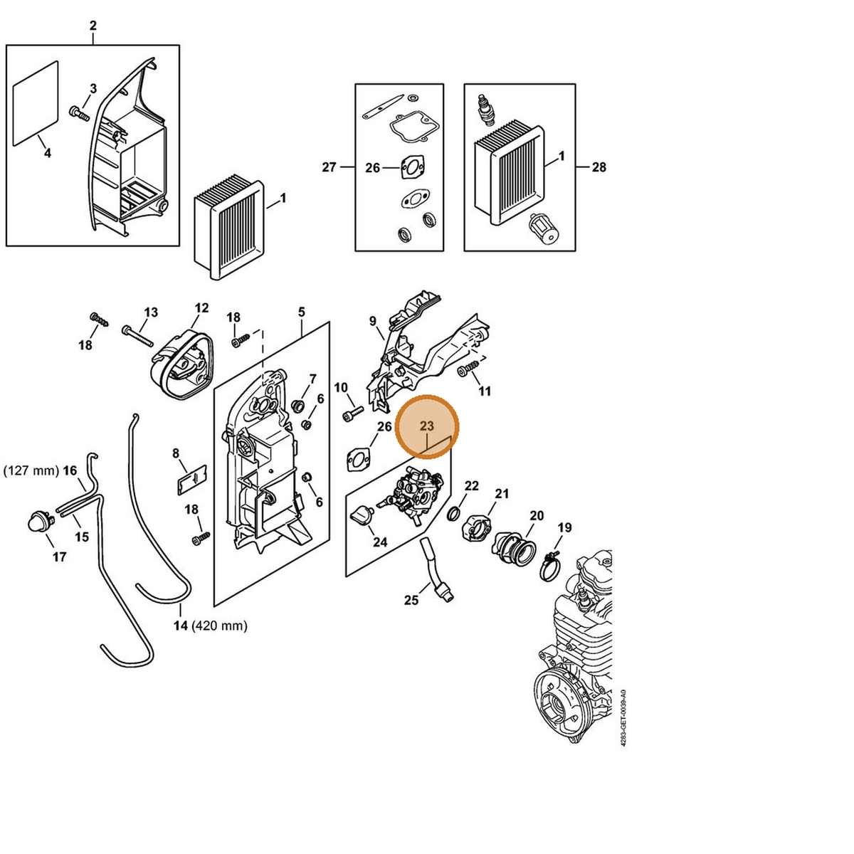 STIHL part 4283-120-0601 — IPL diagram snippet (6x zoom, amber highlight)