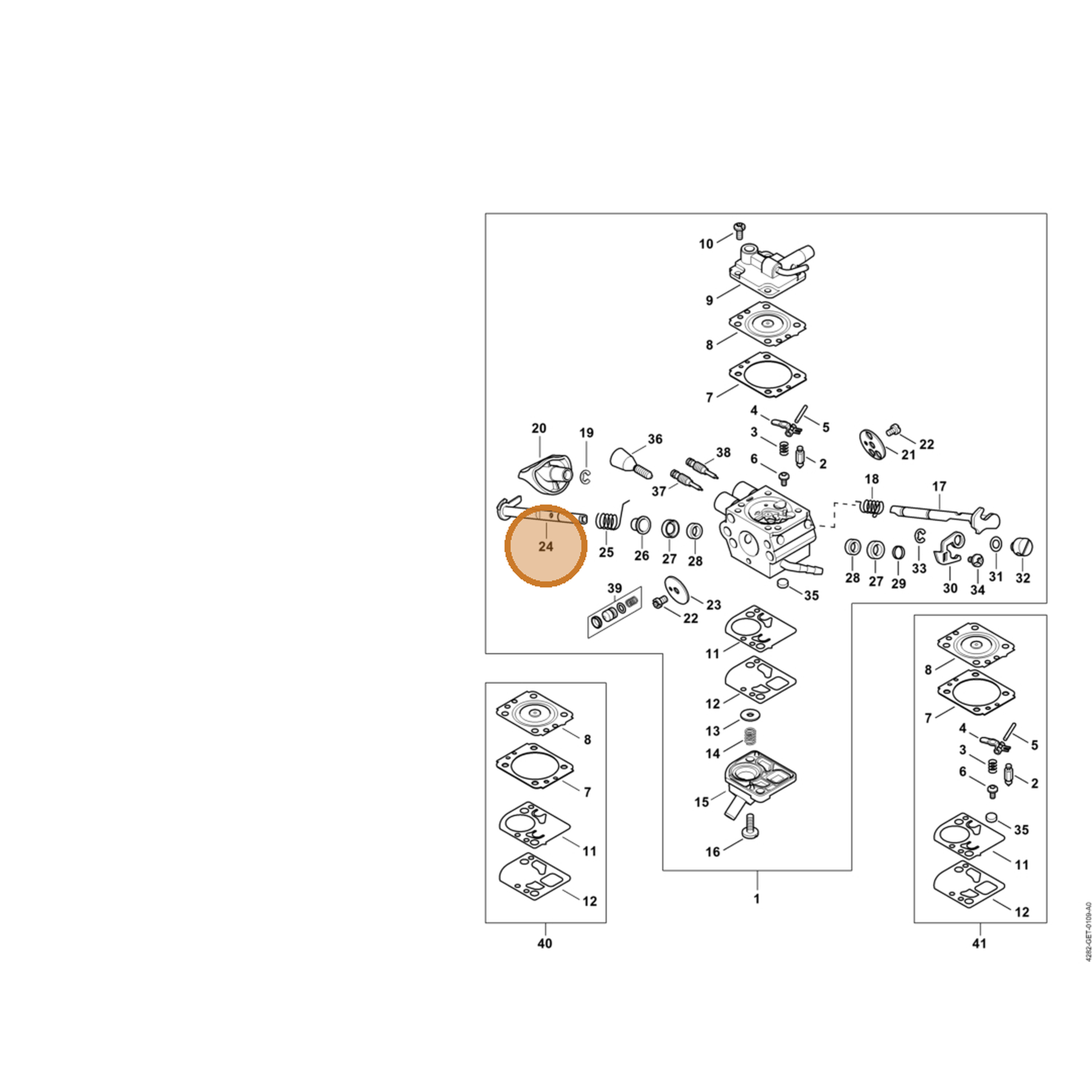 STIHL part 4283-120-7100 — IPL diagram snippet (6x zoom, amber highlight)