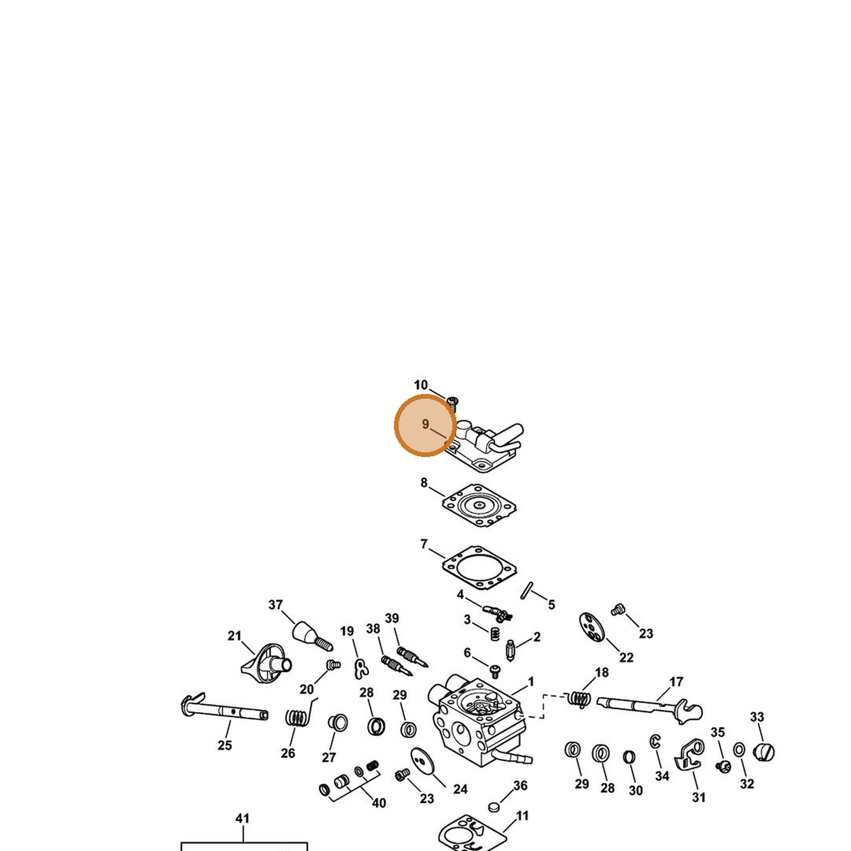 STIHL part 4283-121-0800 — IPL diagram snippet (6x zoom, amber highlight)