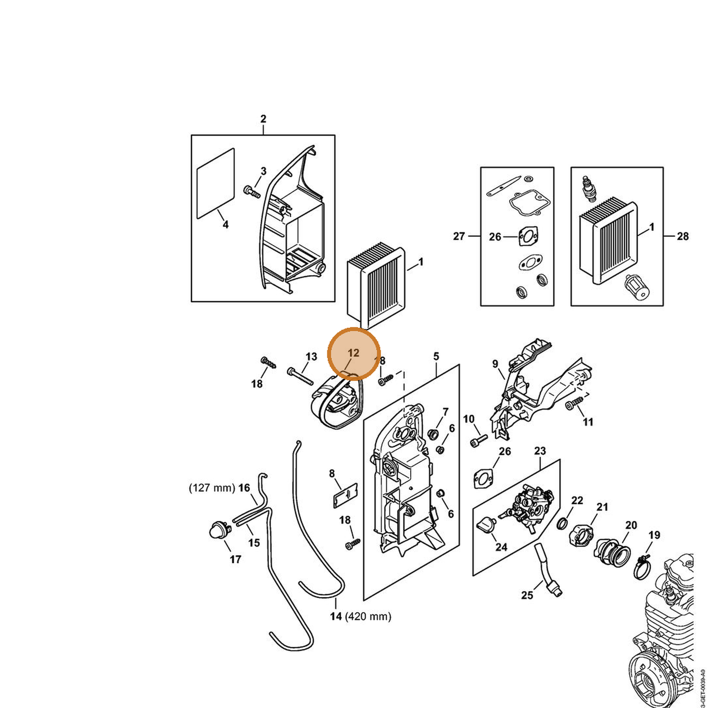 STIHL part 4283-121-6900 — IPL diagram snippet (6x zoom, amber highlight)