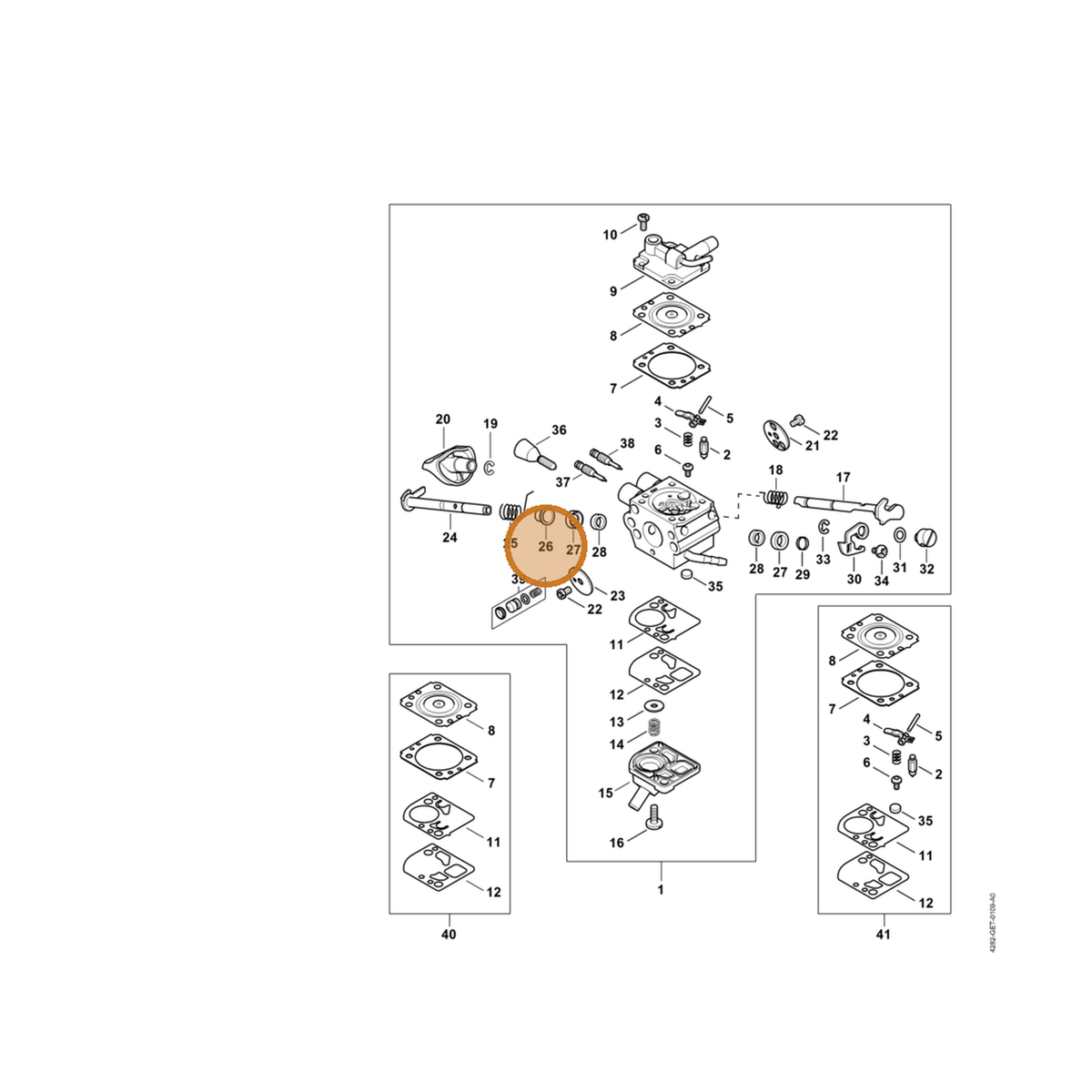 STIHL part 4283-122-9100 — IPL diagram snippet (6x zoom, amber highlight)
