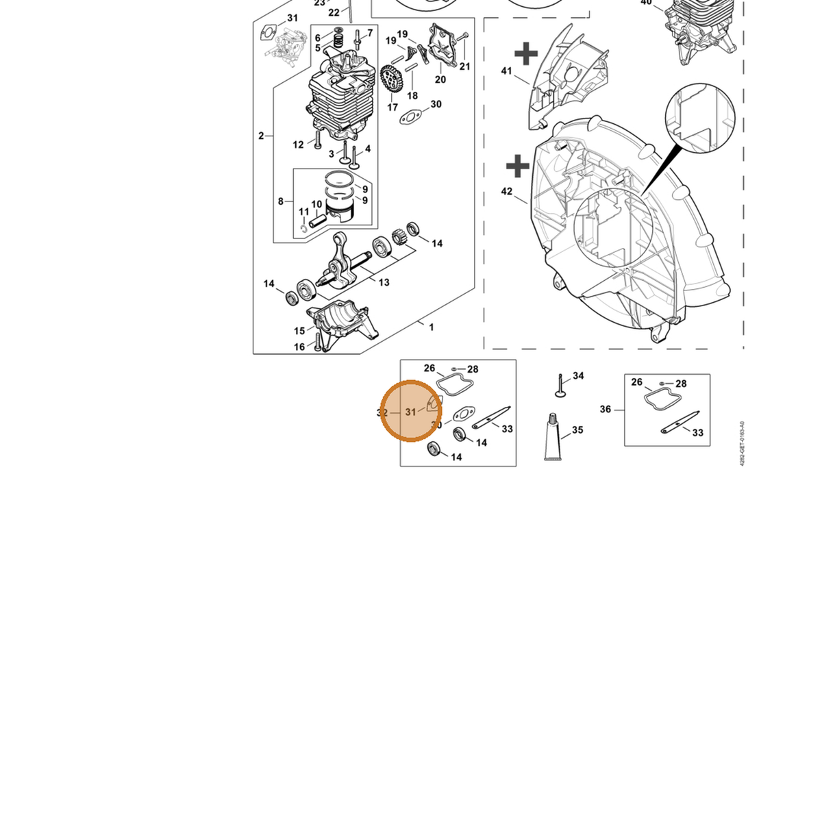STIHL part 4283-129-0900 — IPL diagram snippet (6x zoom, amber highlight)