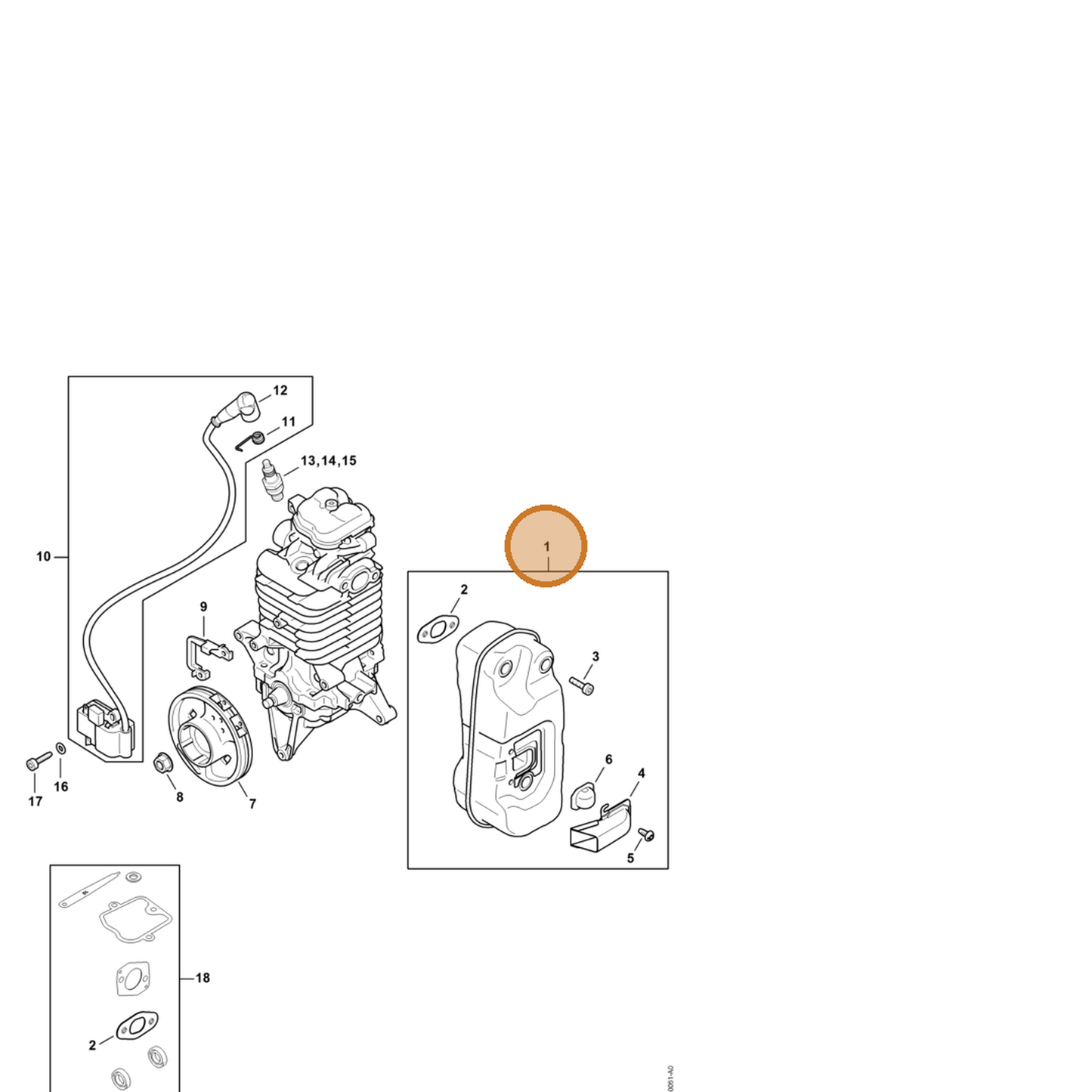 STIHL part 4283-140-0611 — IPL diagram snippet (6x zoom, amber highlight)