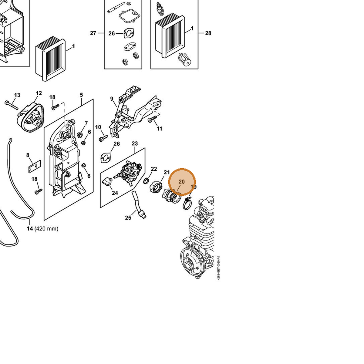 STIHL part 4283-141-2200 — IPL diagram snippet (6x zoom, amber highlight)