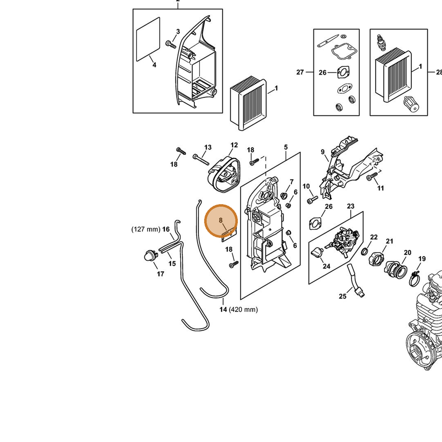 STIHL part 4283-141-2900 — IPL diagram snippet (6x zoom, amber highlight)