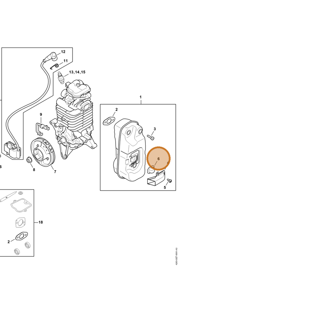 STIHL part 4283-141-9000 — IPL diagram snippet (6x zoom, amber highlight)