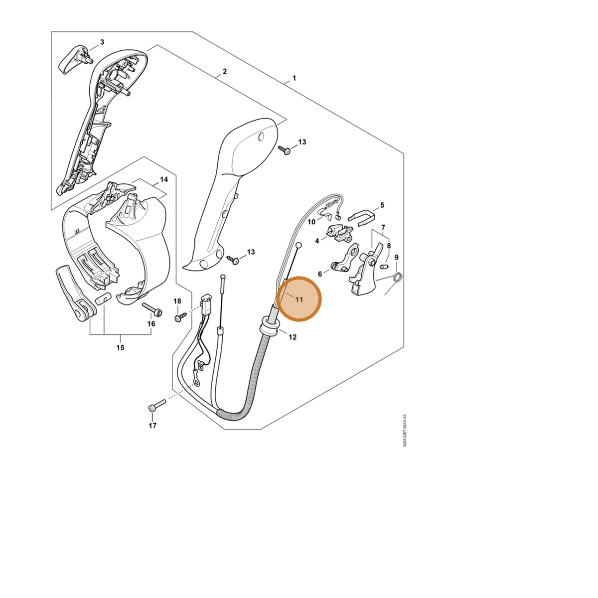 STIHL part 4283-180-1100 — IPL diagram snippet (6x zoom, amber highlight)