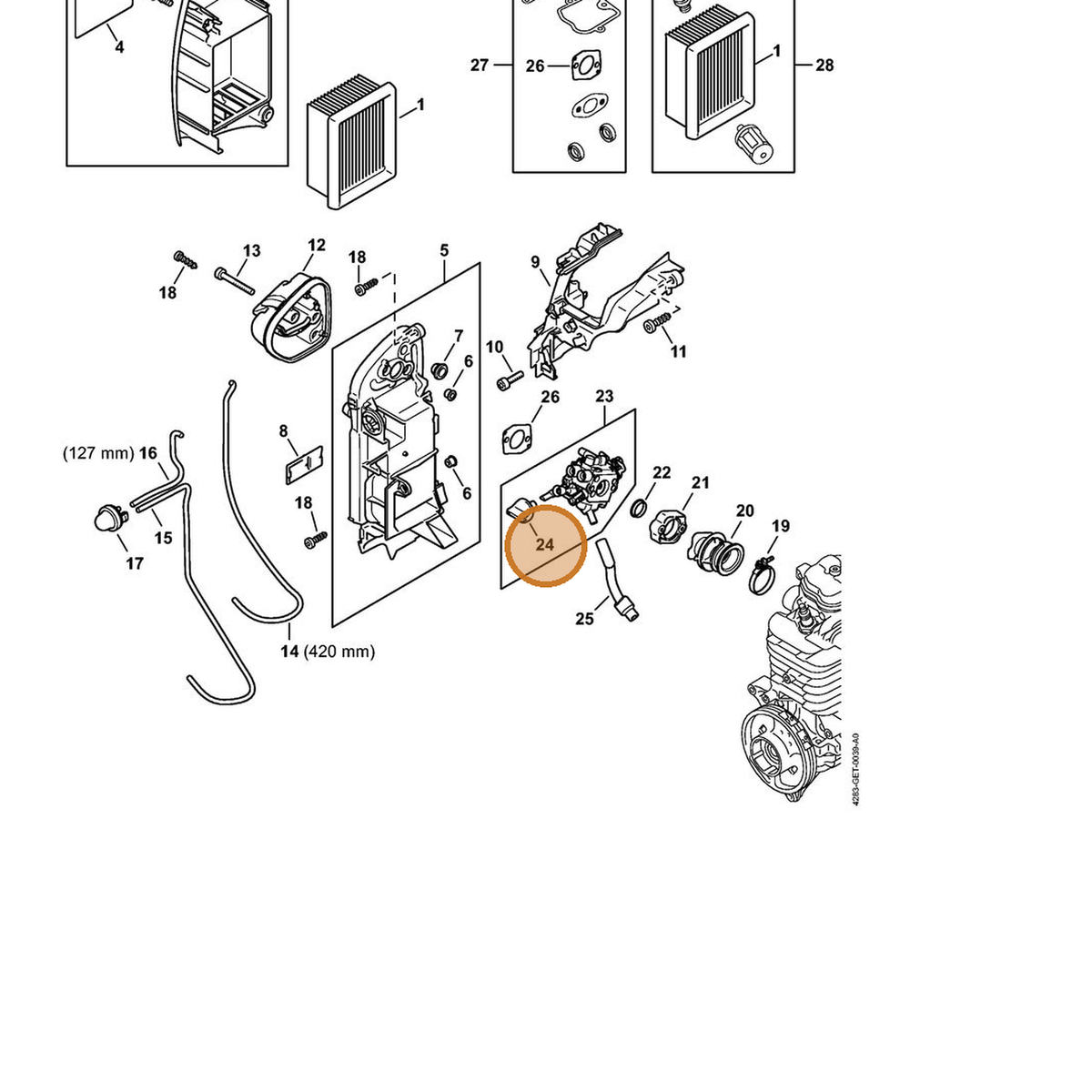 STIHL part 4283-182-9500 — IPL diagram snippet (6x zoom, amber highlight)