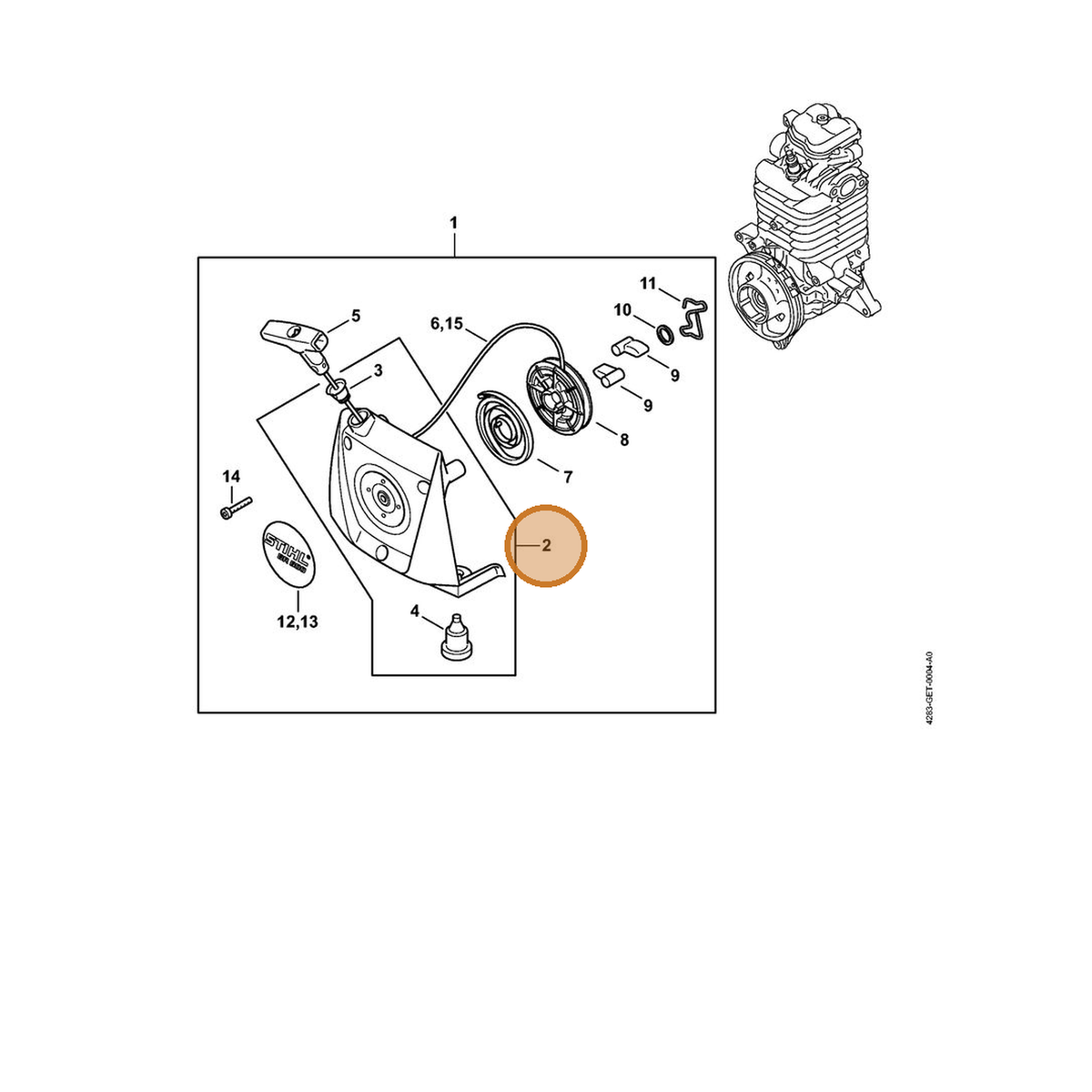 STIHL part 4283-190-0400 — IPL diagram snippet (6x zoom, amber highlight)