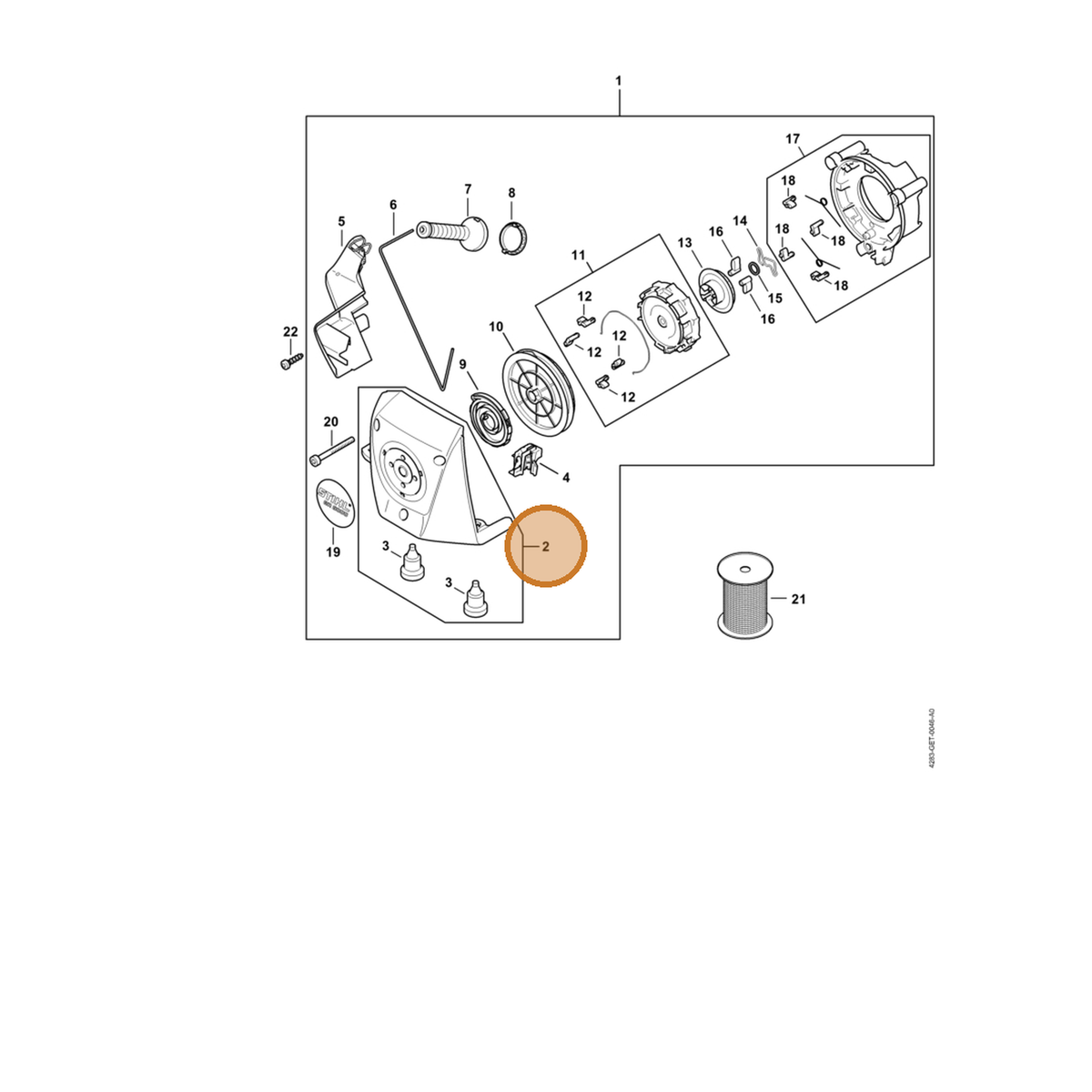 STIHL part 4283-190-0420 — IPL diagram snippet (6x zoom, amber highlight)