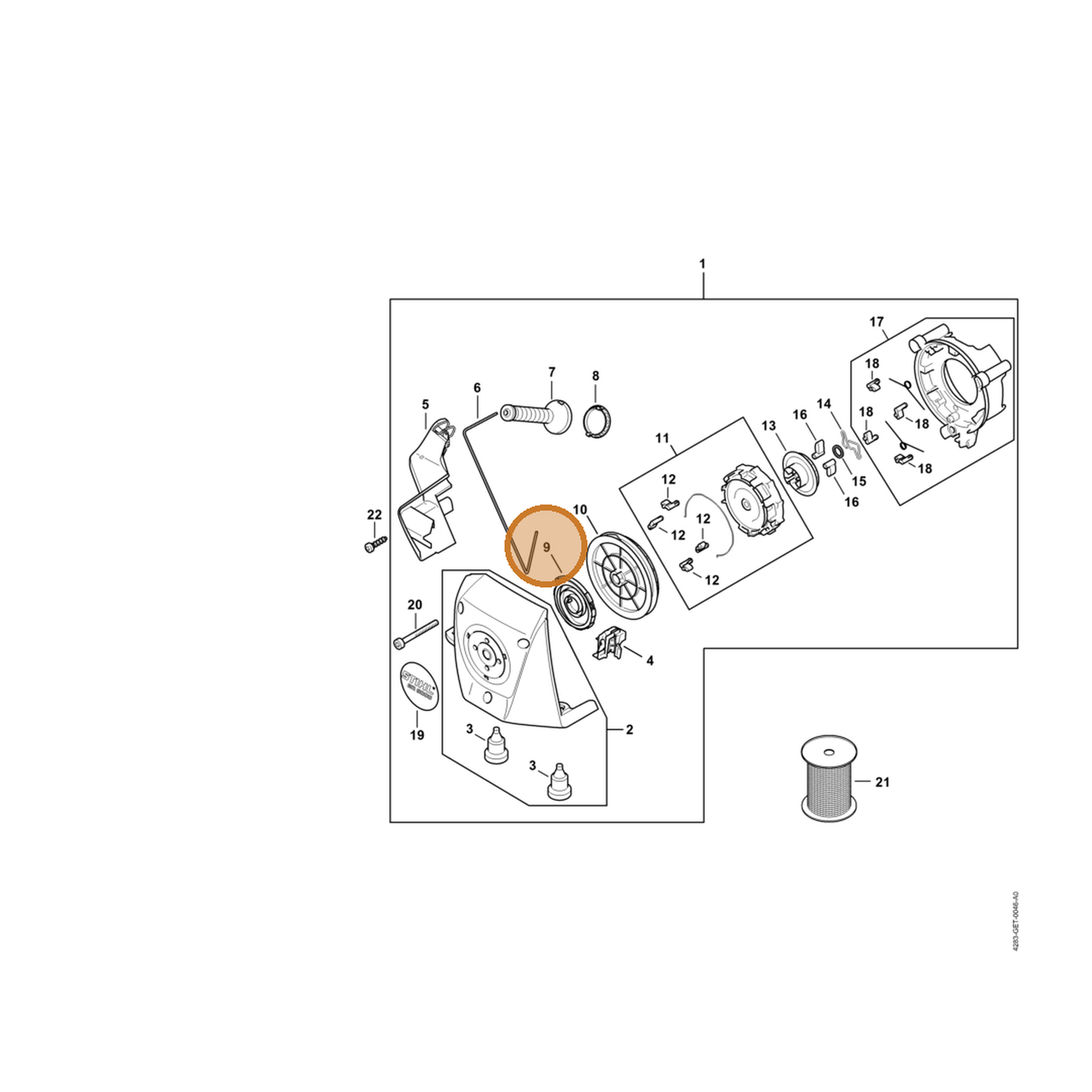 STIHL part 4283-190-0620 — IPL diagram snippet (6x zoom, amber highlight)