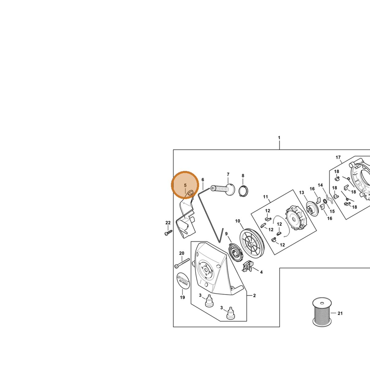STIHL part 4283-190-1221 — IPL diagram snippet (6x zoom, amber highlight)