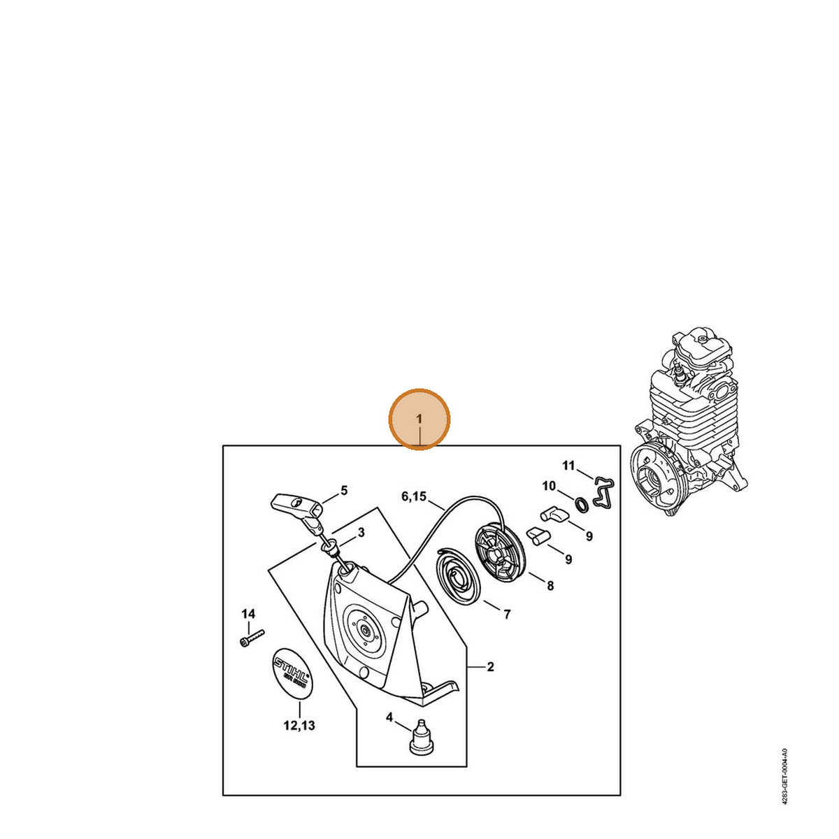 STIHL part 4283-190-4001 — IPL diagram snippet (6x zoom, amber highlight)