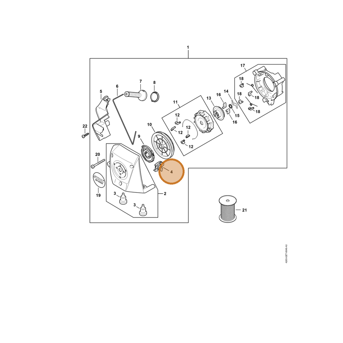 STIHL part 4283-190-5220 — IPL diagram snippet (6x zoom, amber highlight)