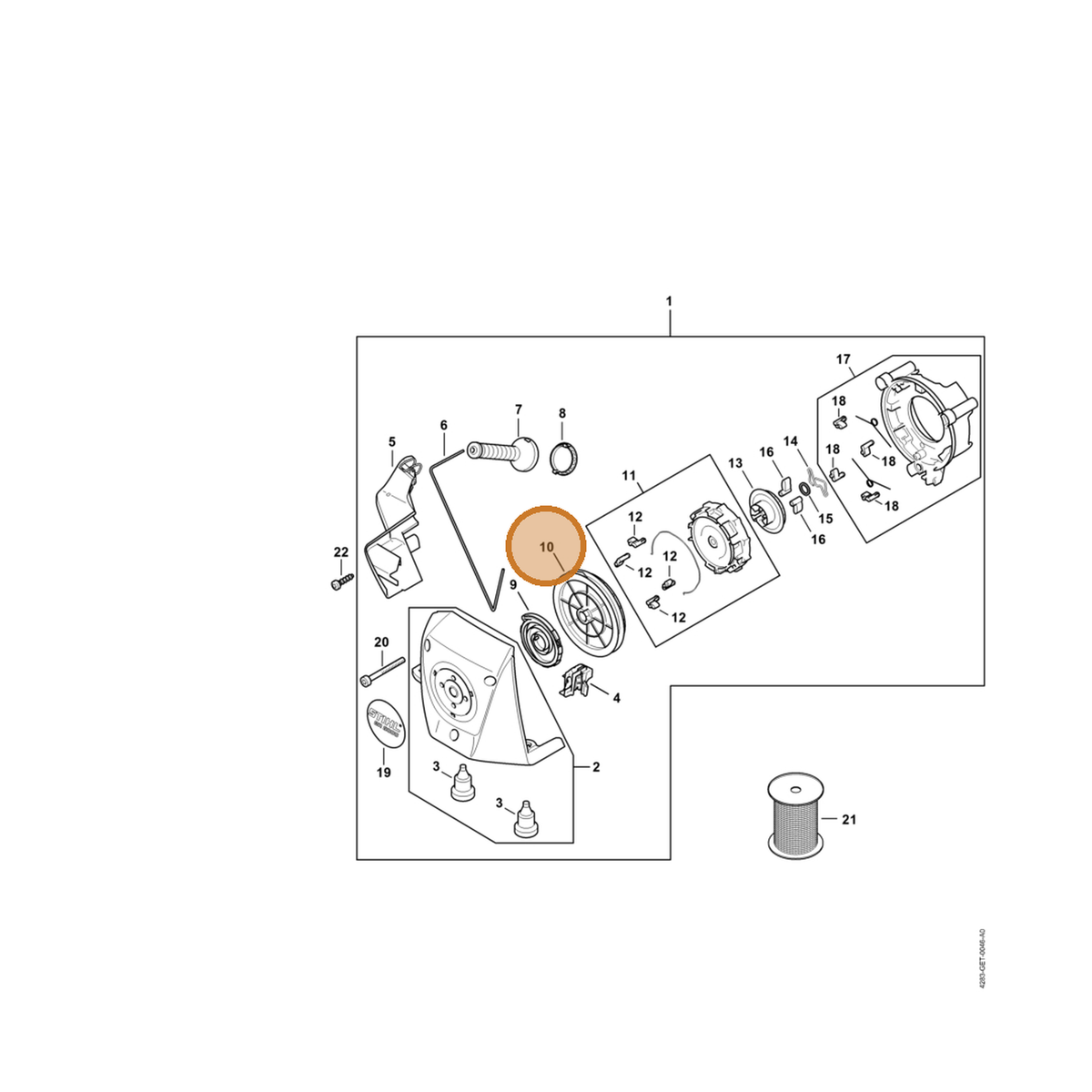 STIHL part 4283-195-0421 — IPL diagram snippet (6x zoom, amber highlight)