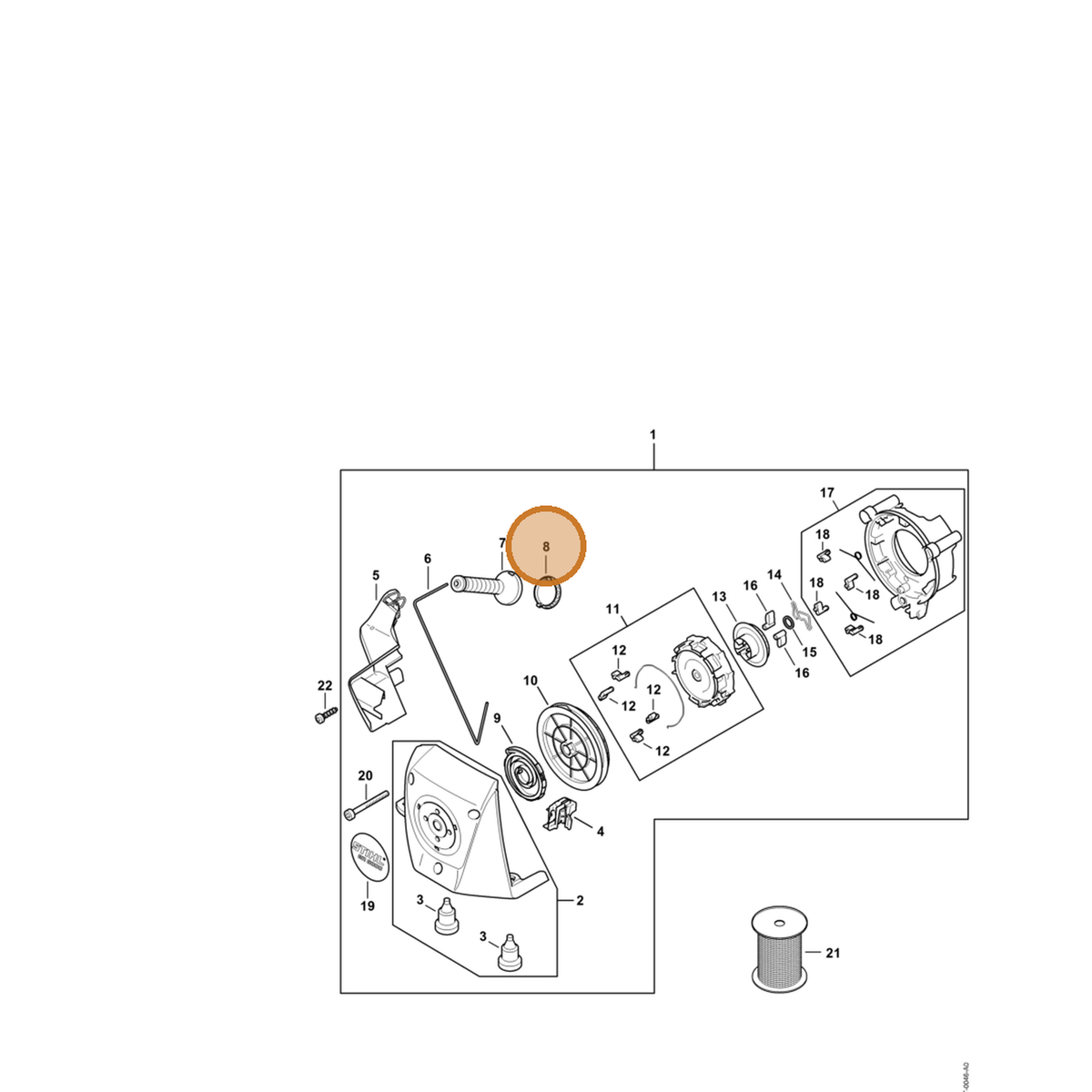 STIHL part 4283-195-7020 — IPL diagram snippet (6x zoom, amber highlight)