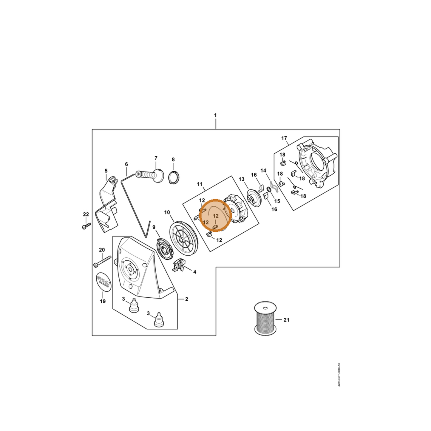STIHL part 4283-195-7220 — IPL diagram snippet (6x zoom, amber highlight)