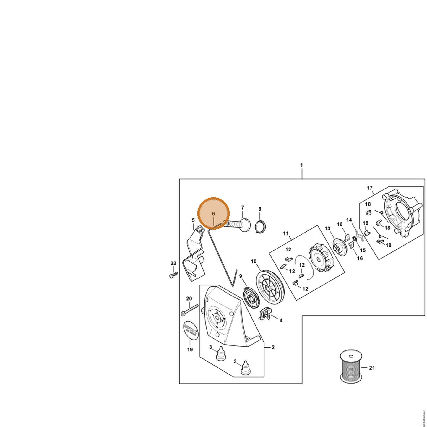 STIHL part 4283-195-8220 — IPL diagram snippet (6x zoom, amber highlight)
