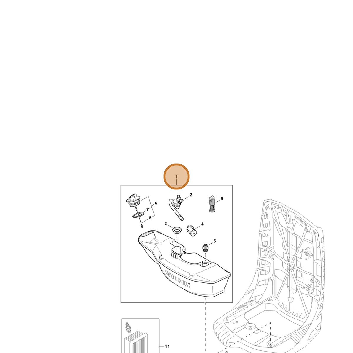 STIHL part 4283-350-0403 — IPL diagram snippet (6x zoom, amber highlight)