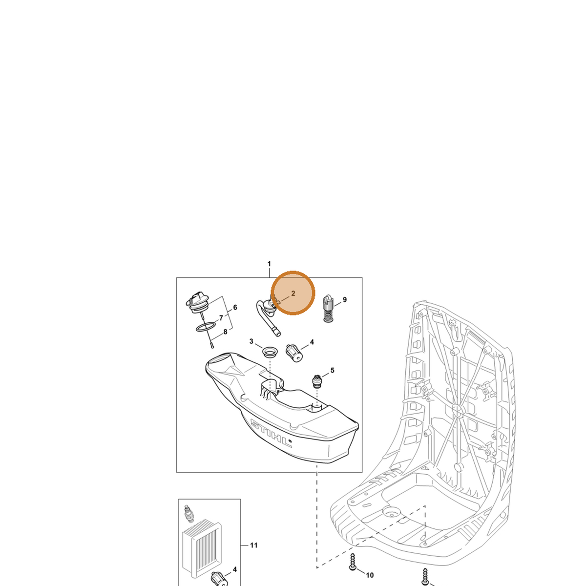 STIHL part 4283-350-1400 — IPL diagram snippet (6x zoom, amber highlight)