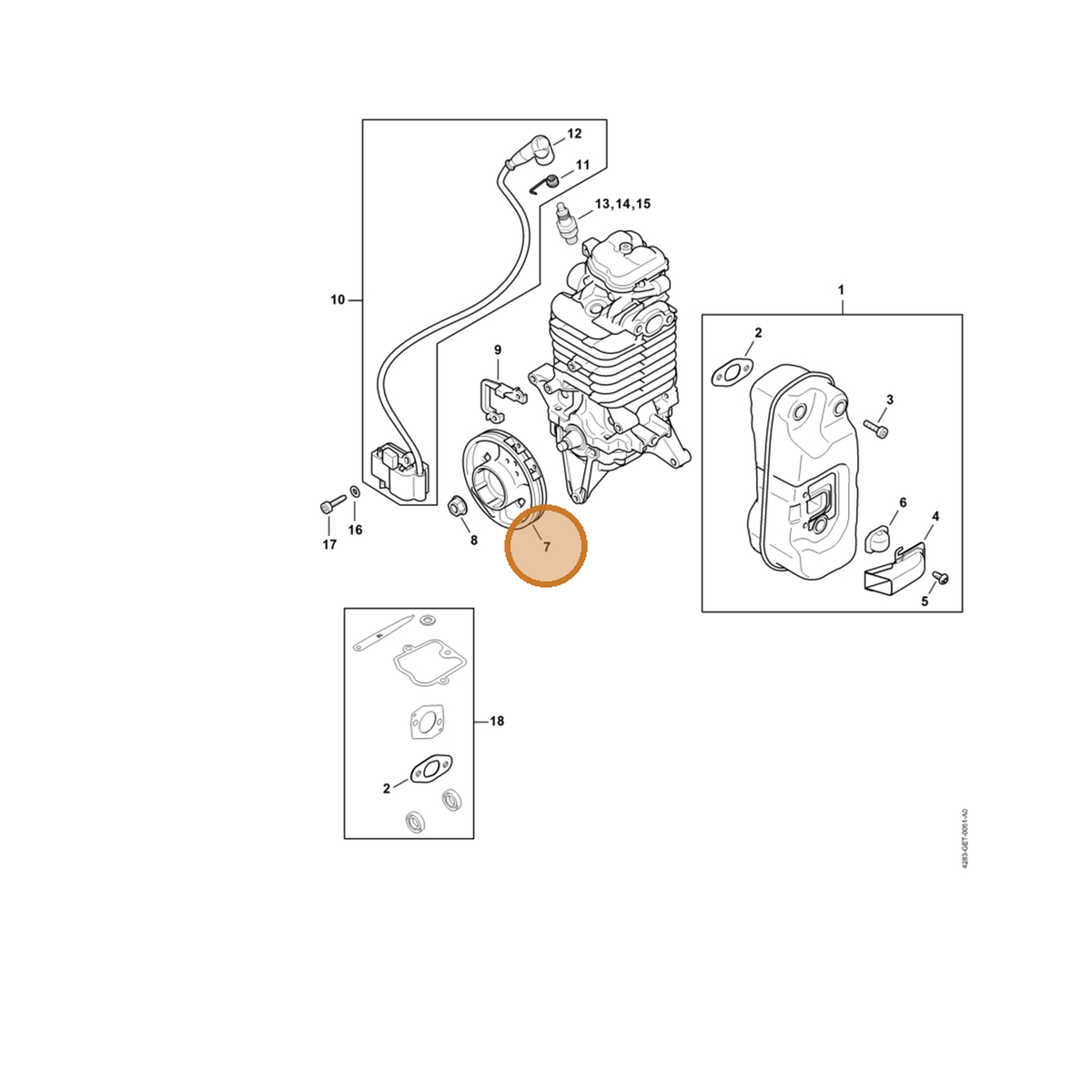 STIHL part 4283-400-1200 — IPL diagram snippet (6x zoom, amber highlight)