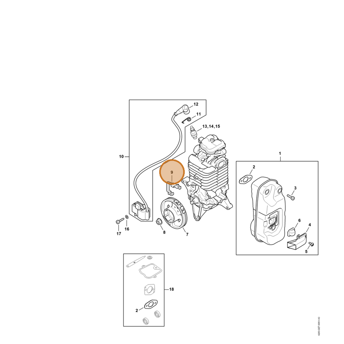 STIHL part 4283-405-8000 — IPL diagram snippet (6x zoom, amber highlight)