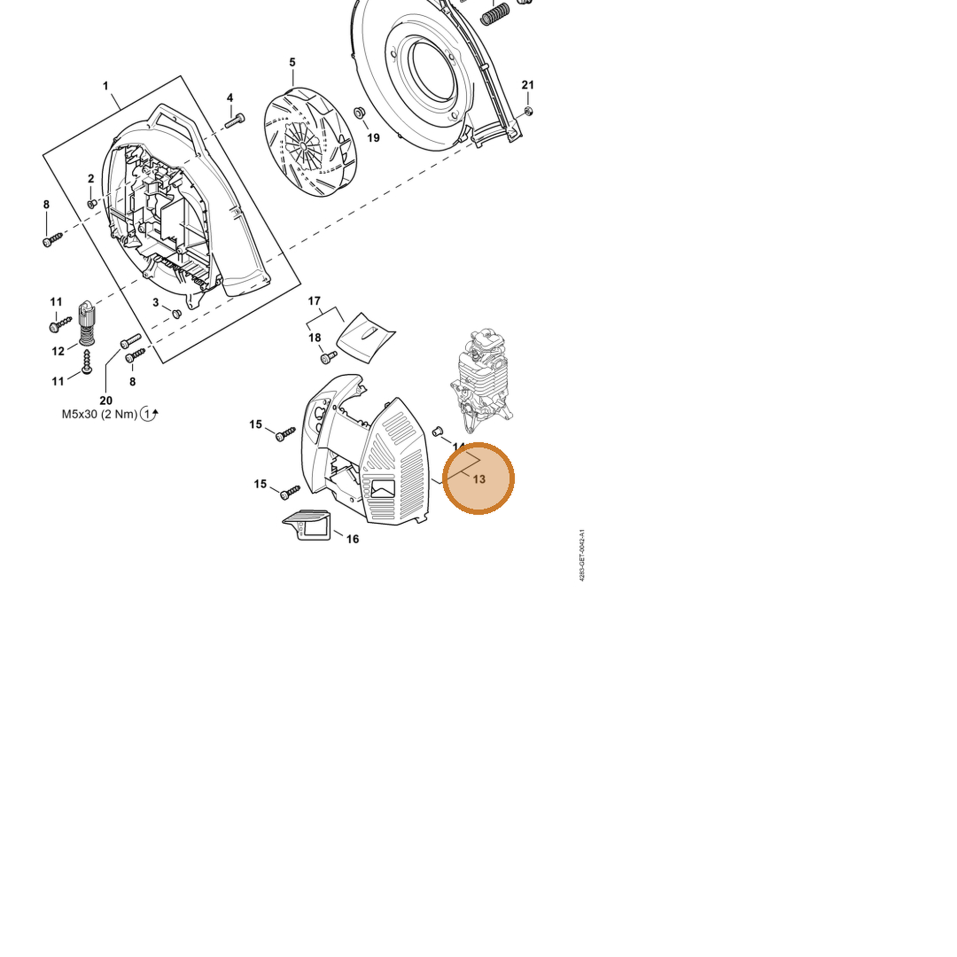STIHL part 4283-700-2102 — IPL diagram snippet (6x zoom, amber highlight)