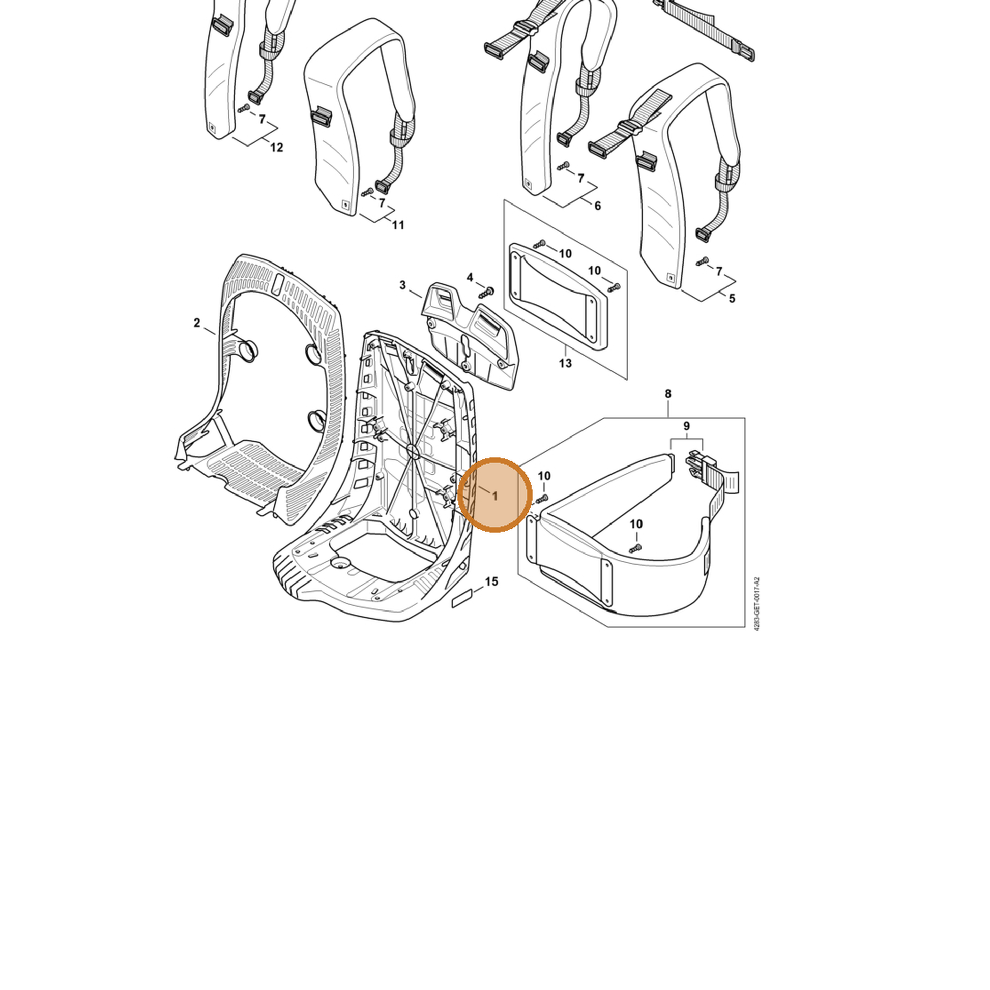 STIHL part 4283-701-1800 — IPL diagram snippet (6x zoom, amber highlight)