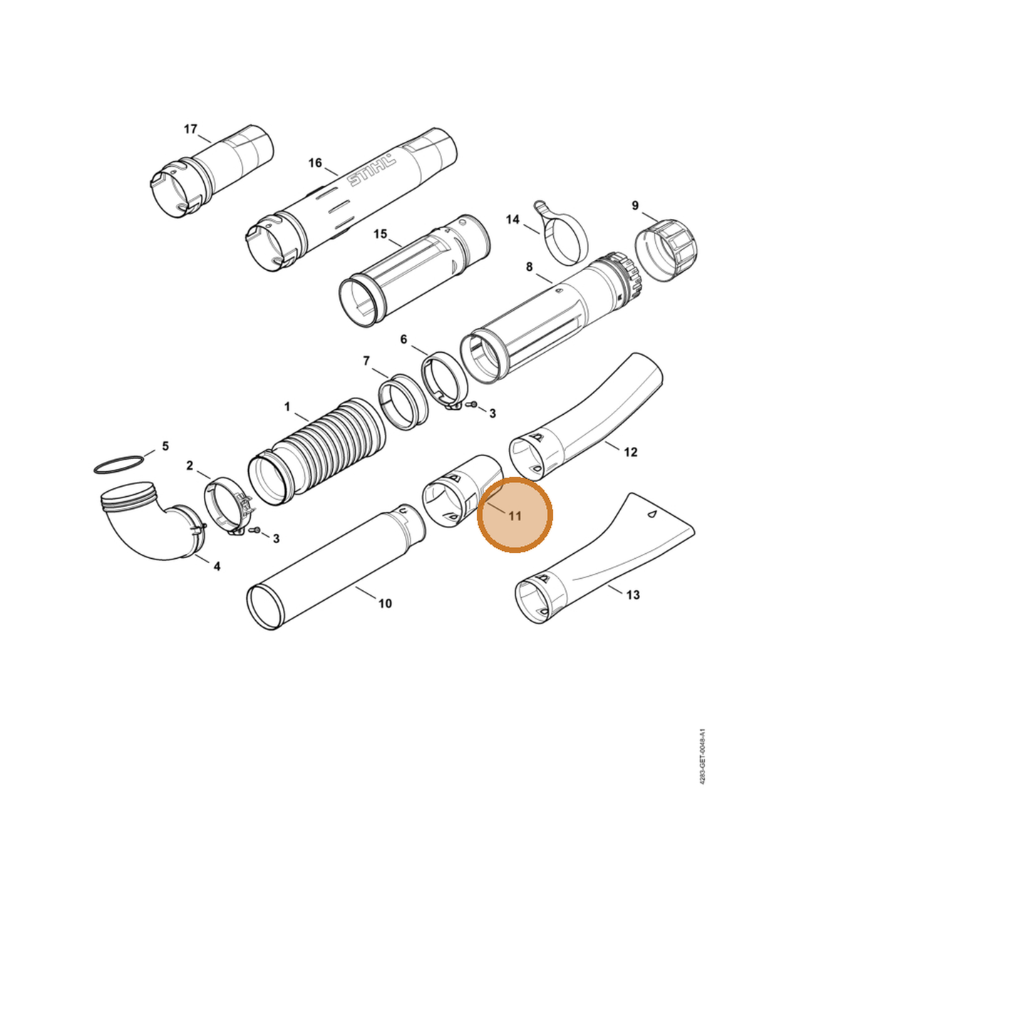 STIHL part 4283-708-6300 — IPL diagram snippet (6x zoom, amber highlight)