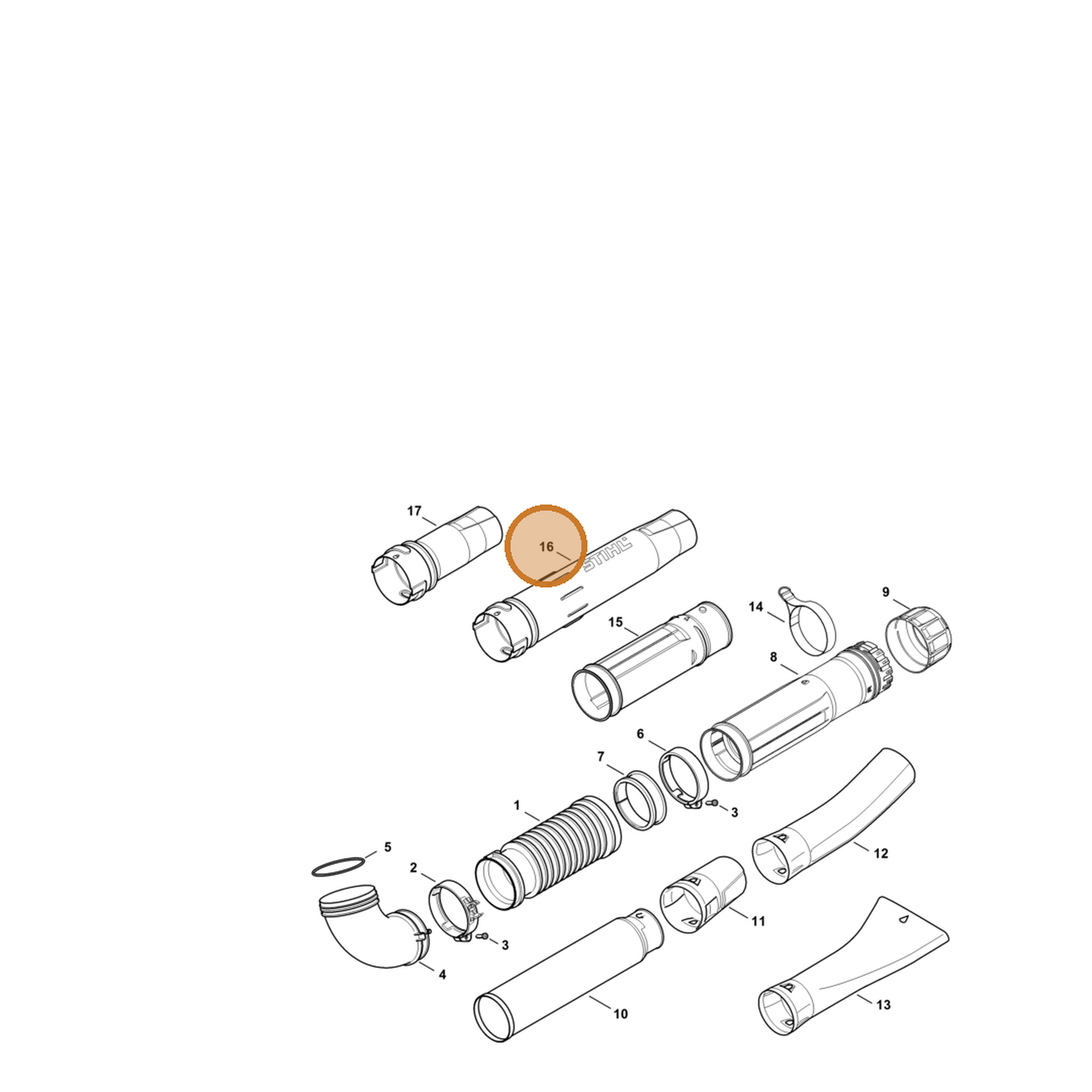 STIHL part 4283-708-6302 — IPL diagram snippet (6x zoom, amber highlight)