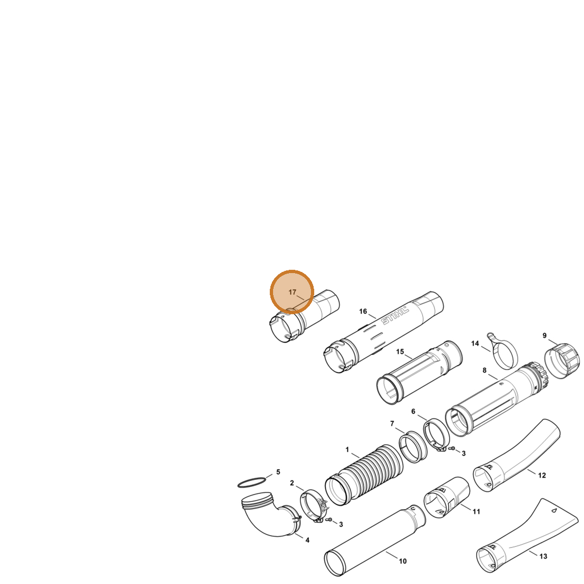 STIHL part 4283-708-6303 — IPL diagram snippet (6x zoom, amber highlight)