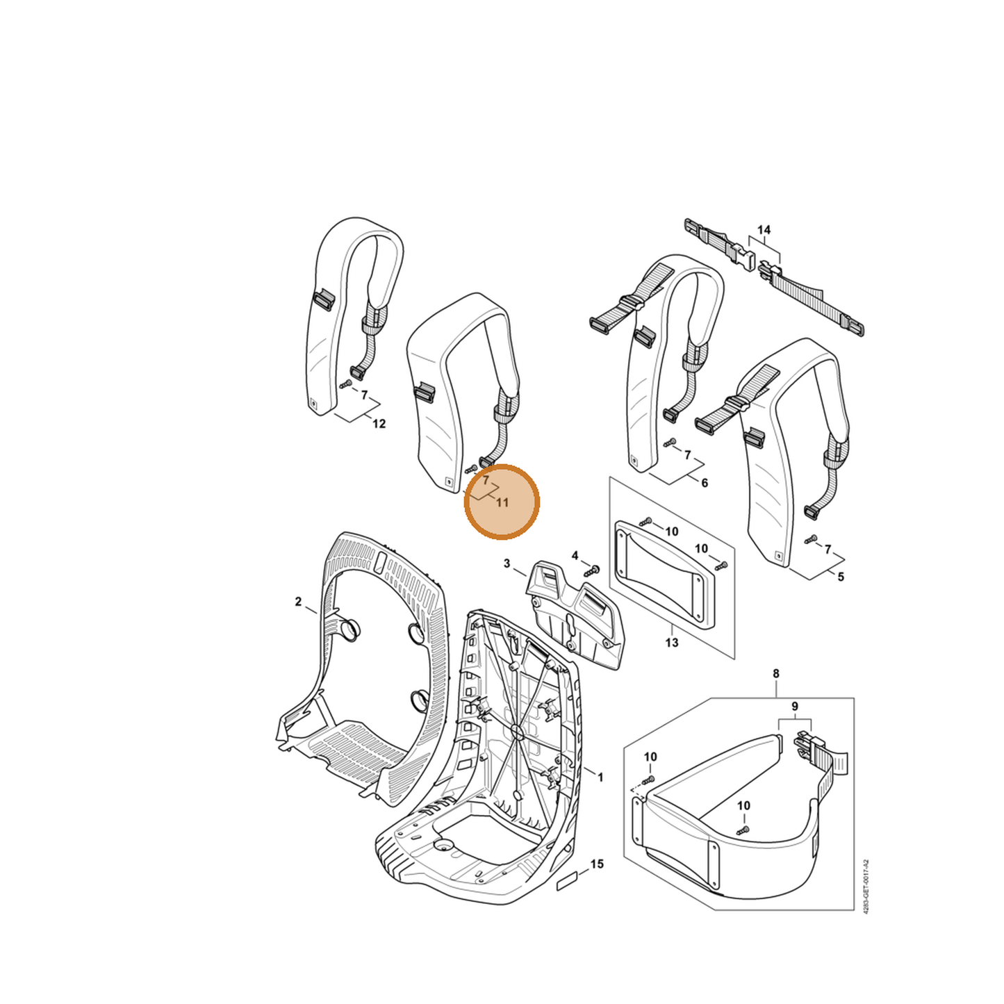 STIHL part 4283-710-9001 — IPL diagram snippet (6x zoom, amber highlight)