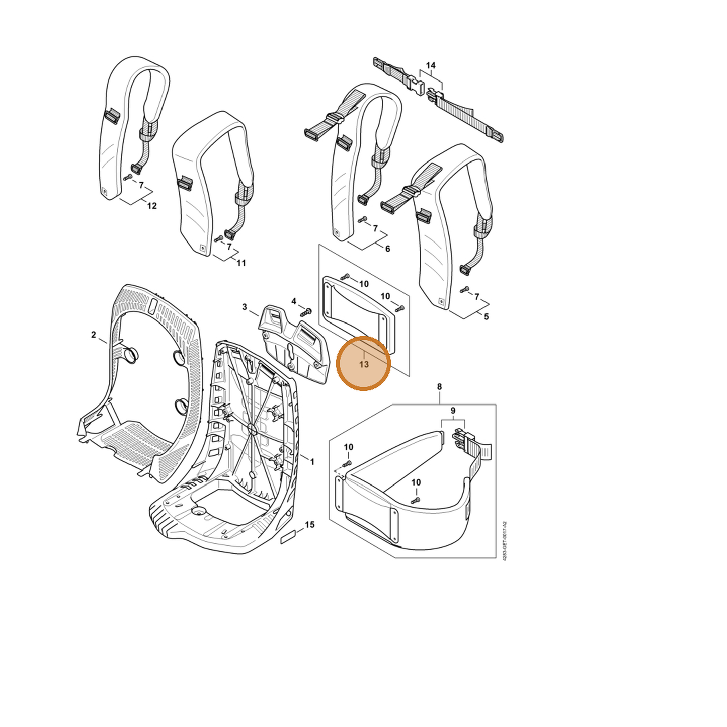 STIHL part 4283-790-8000 — IPL diagram snippet (6x zoom, amber highlight)