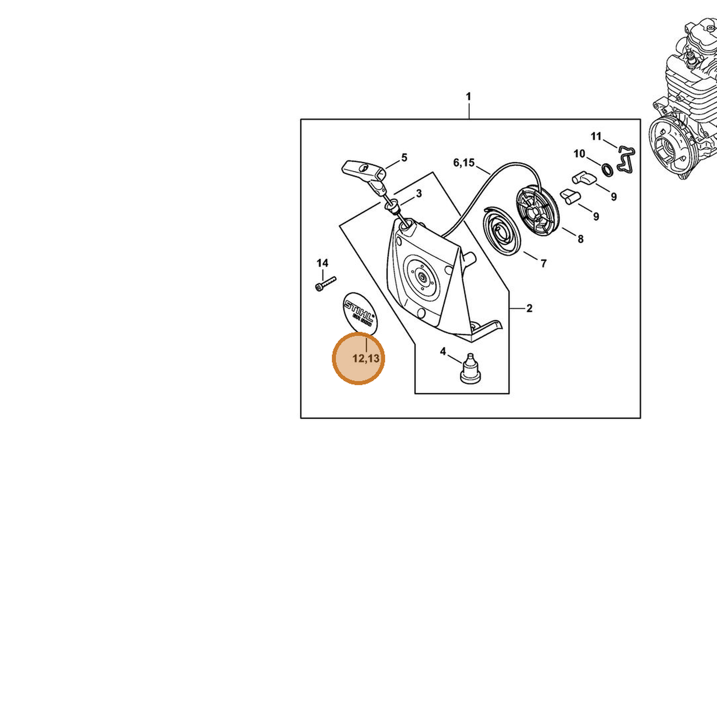 STIHL part 4283-967-1500 — IPL diagram snippet (6x zoom, amber highlight)