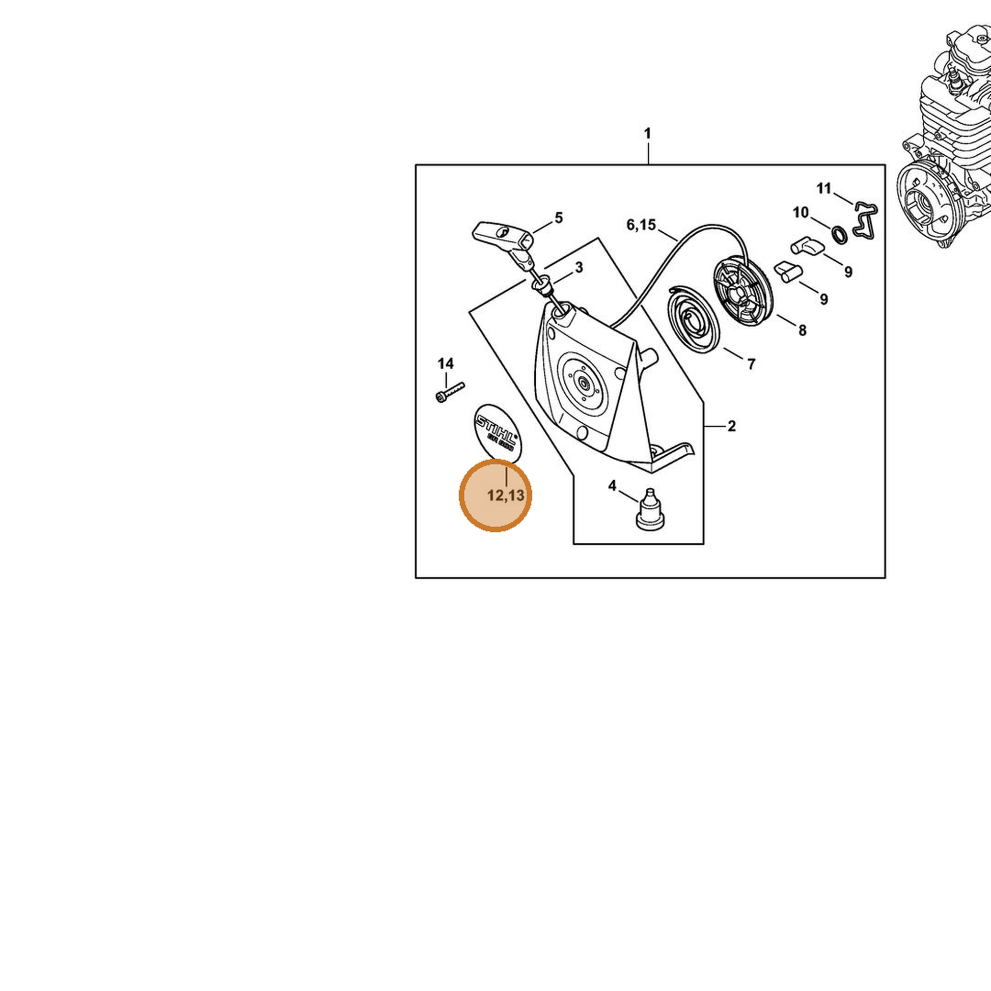 STIHL part 4283-967-1500 — IPL diagram snippet (6x zoom, amber highlight)