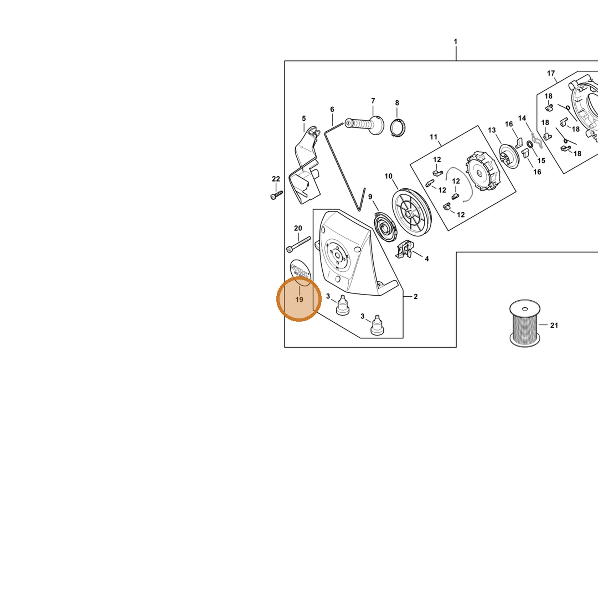 STIHL part 4283-967-1501 — IPL diagram snippet (6x zoom, amber highlight)