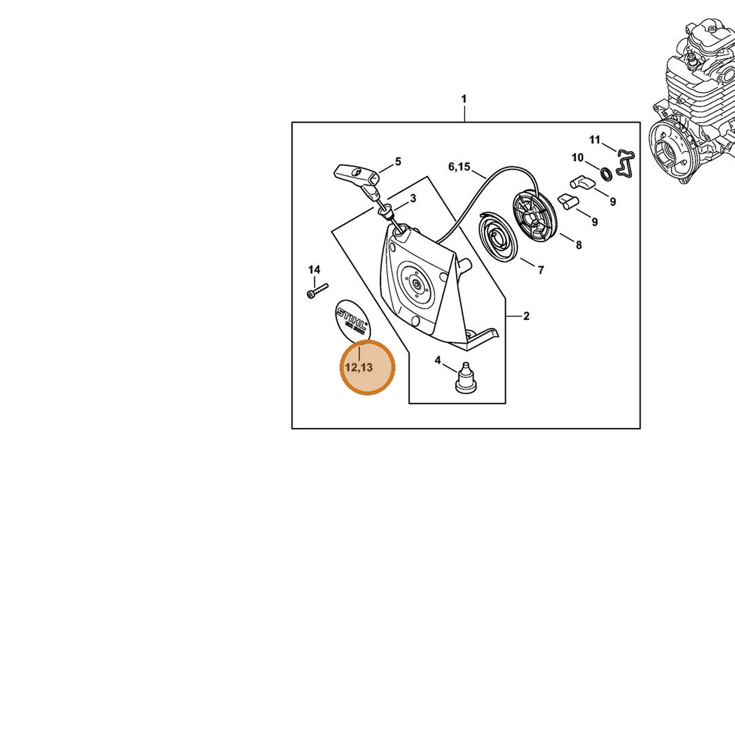 STIHL part 4283-967-1502 — IPL diagram snippet (6x zoom, amber highlight)