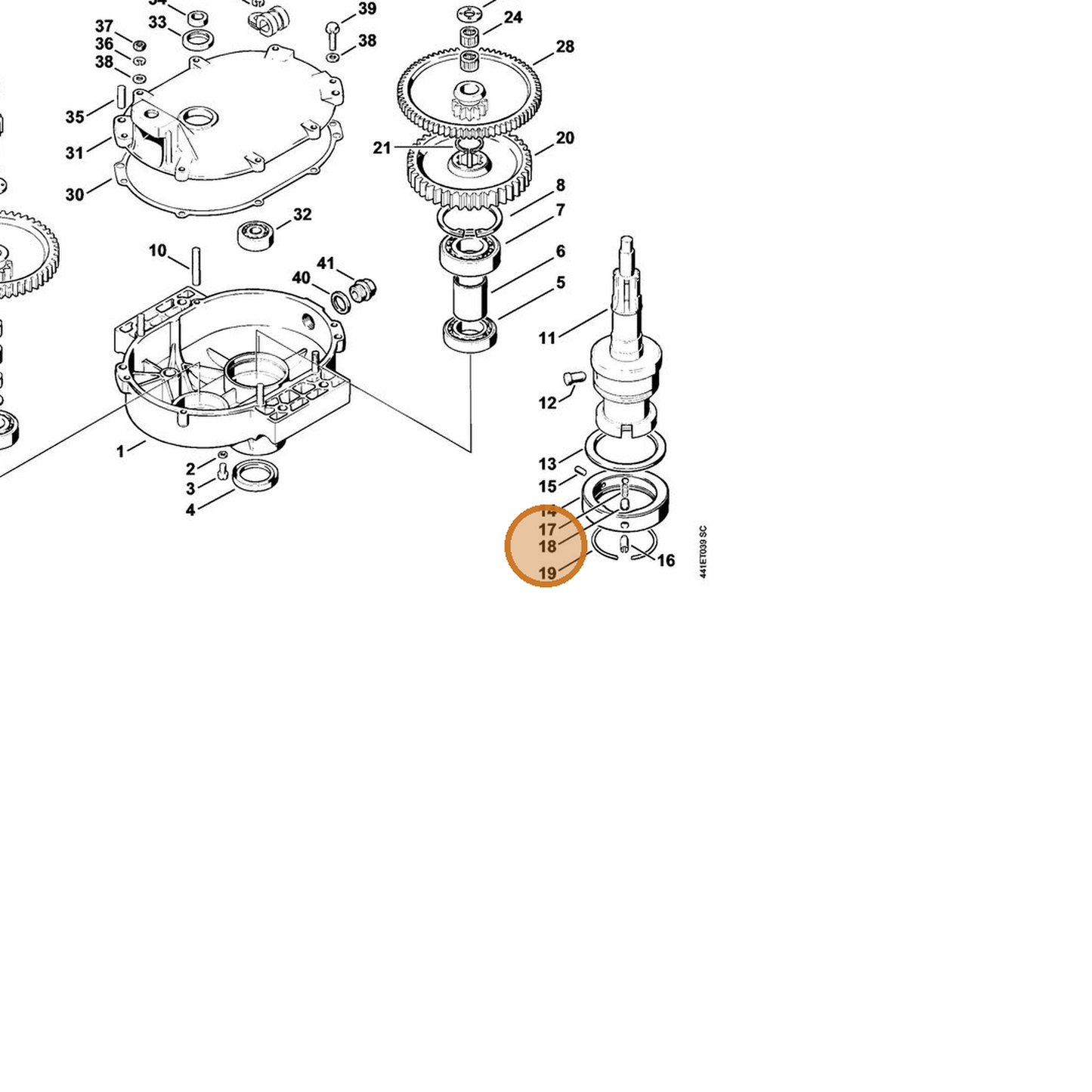 STIHL part 4301-642-4500 — IPL diagram snippet (6x zoom, amber highlight)